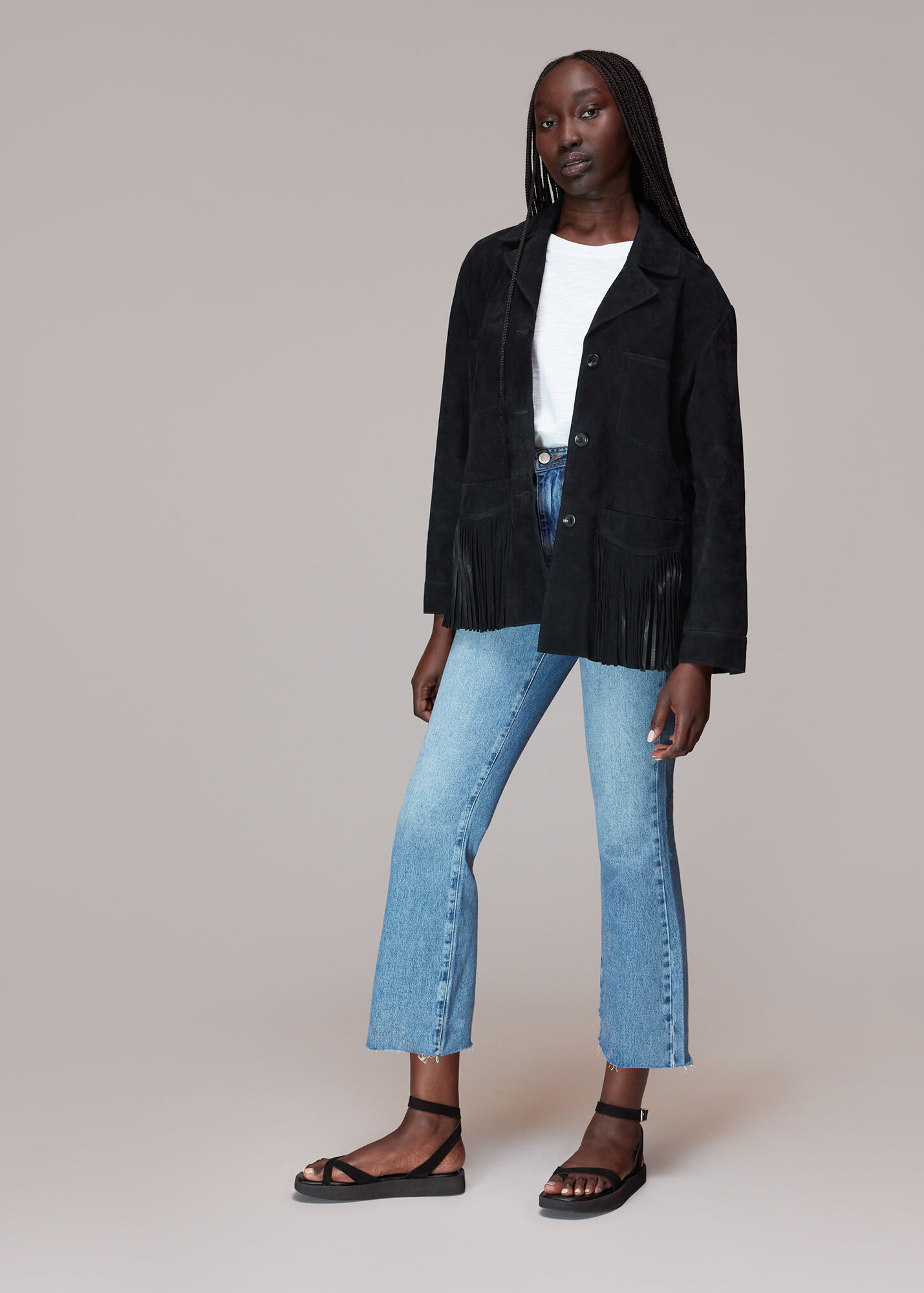 Black Lani Tassel Suede Jacket WHISTLES Whistles UK