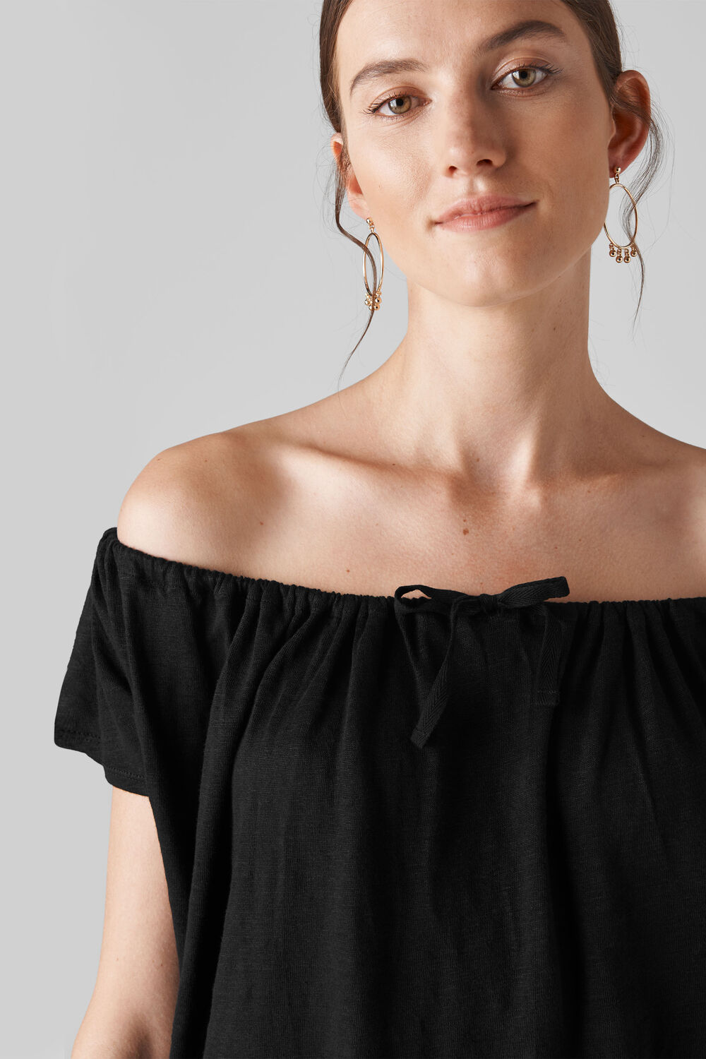 Tie Neck Bardot Top Black