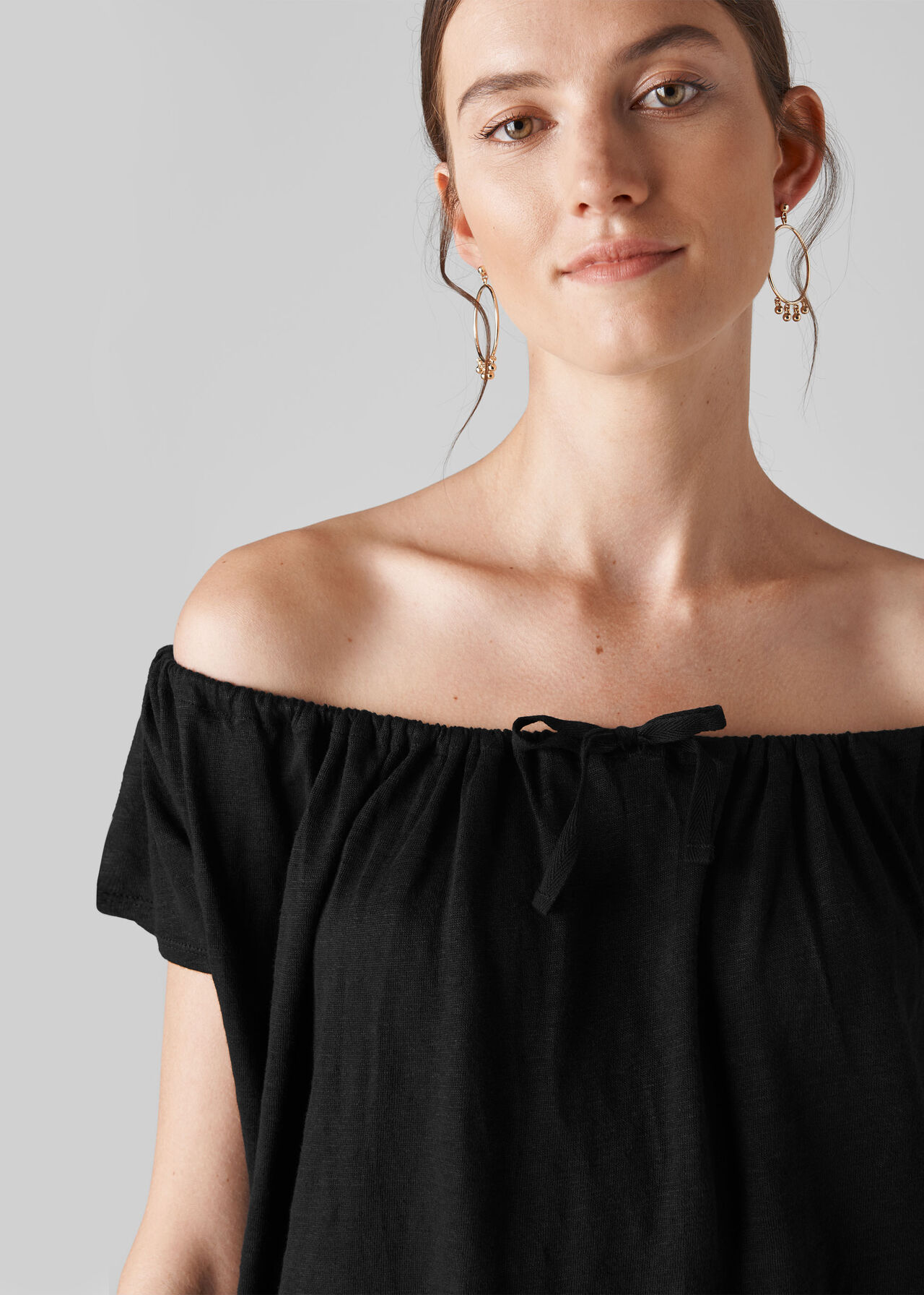 Tie Neck Bardot Top Black