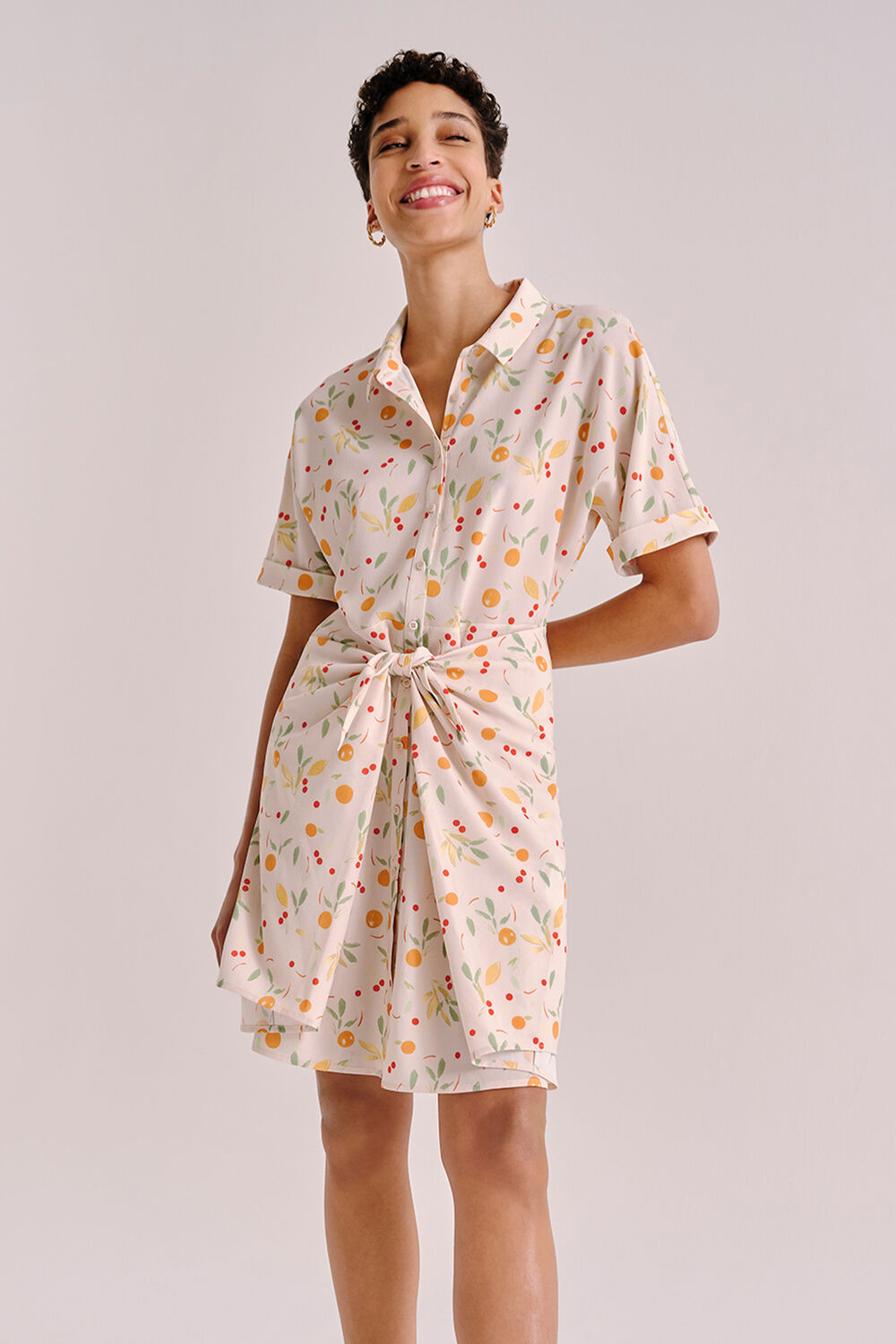 Cream Dolly Fruit Tie Front Dress