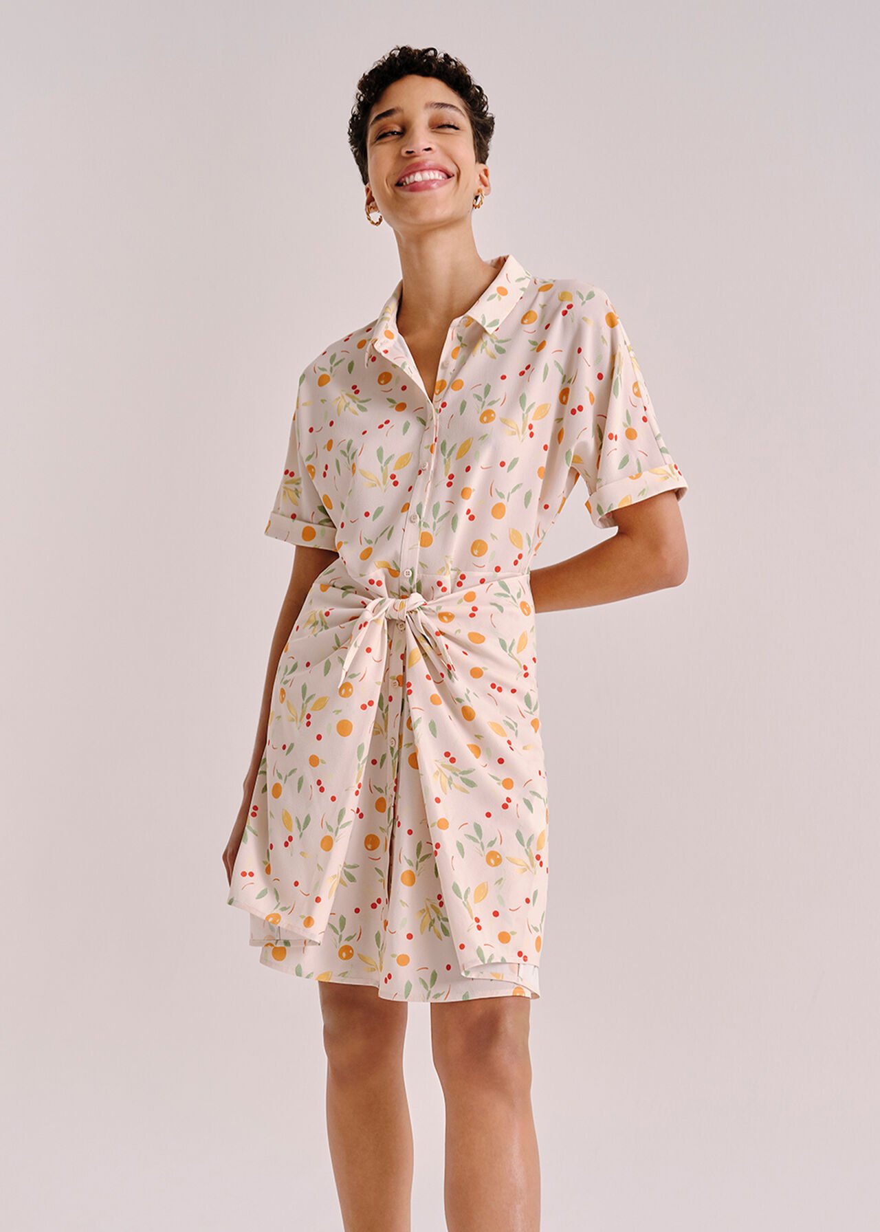 Cream/Multi Dolly Fruit Tie Front Dress | WHISTLES
