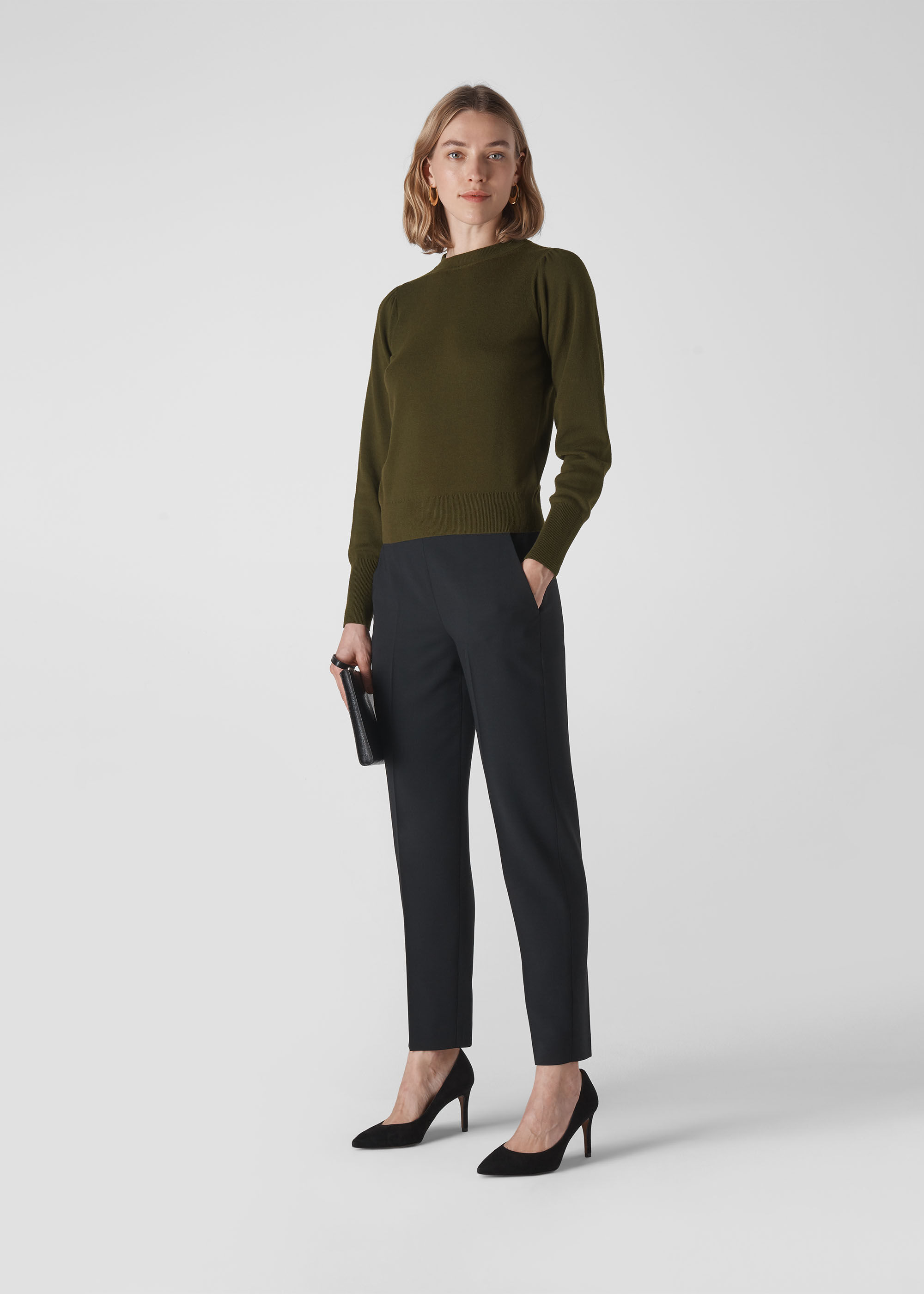 Khaki puff sleeve top store