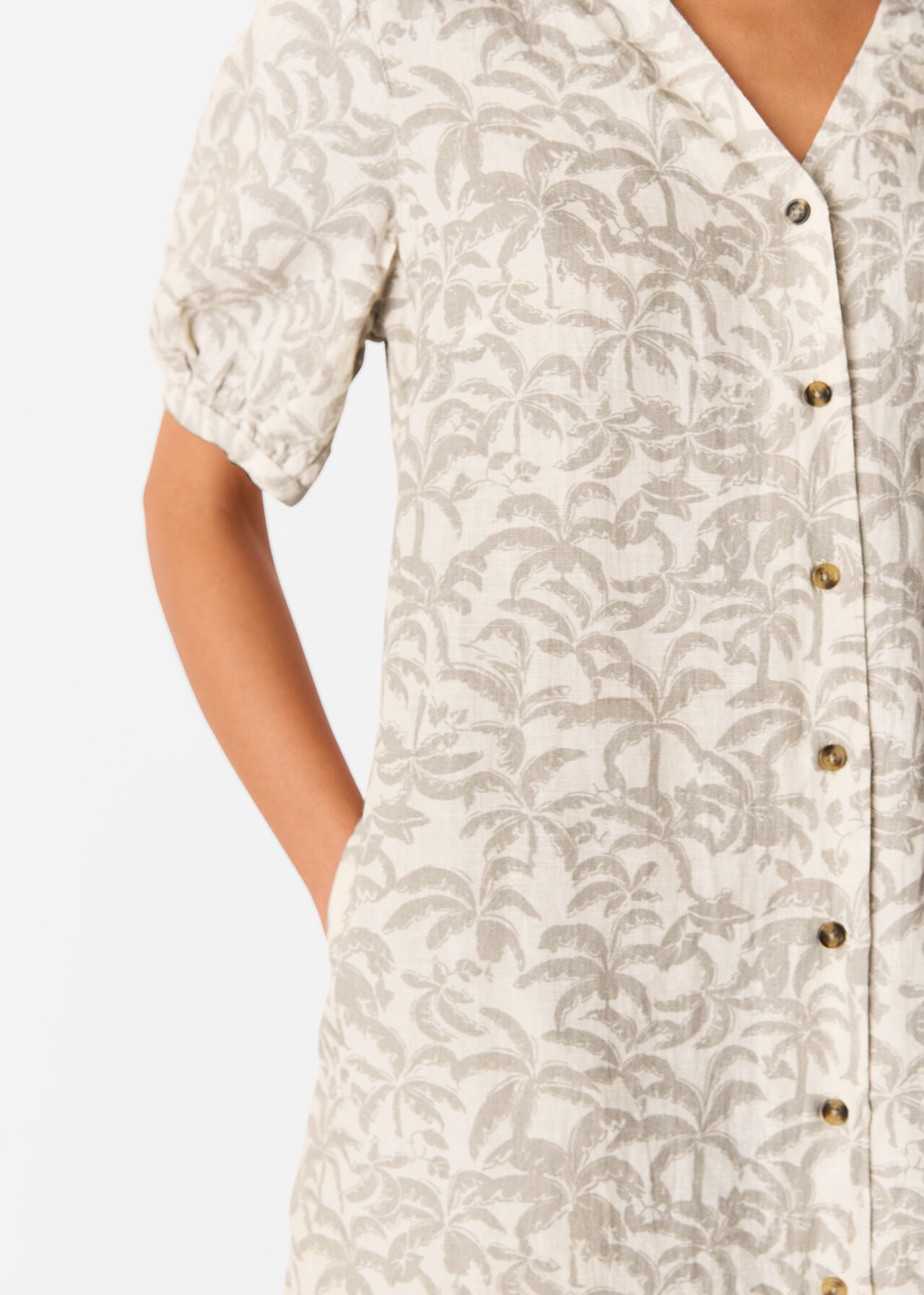 Palm Print Linen Blend Dress