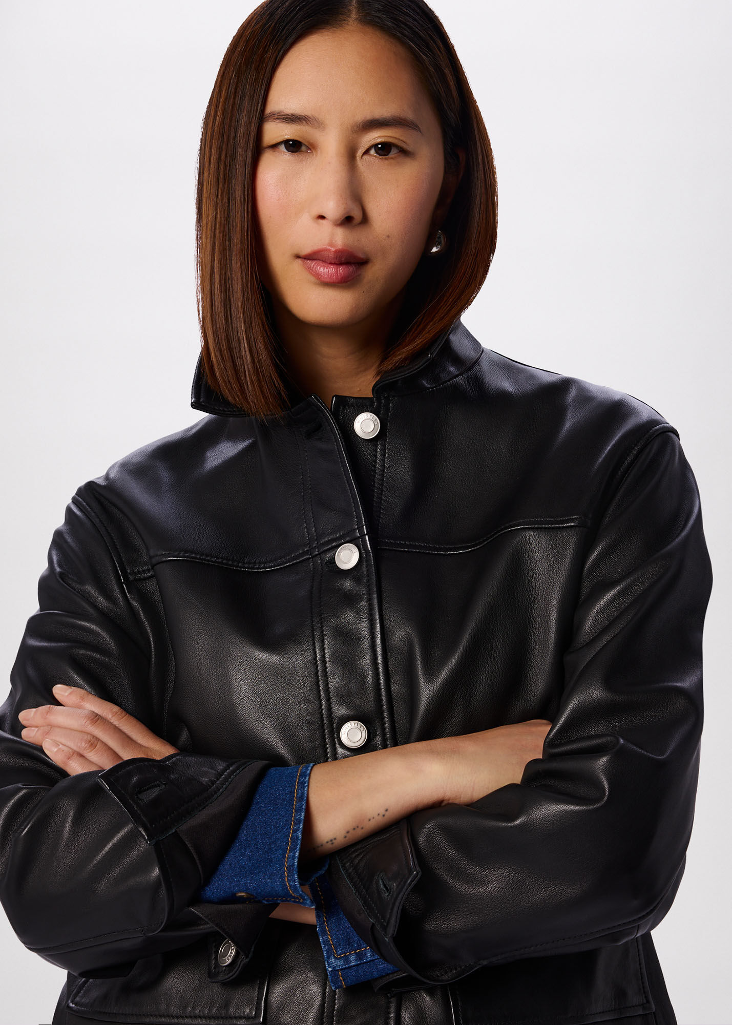 Black Natia Leather Overshirt | WHISTLES | Whistles US |