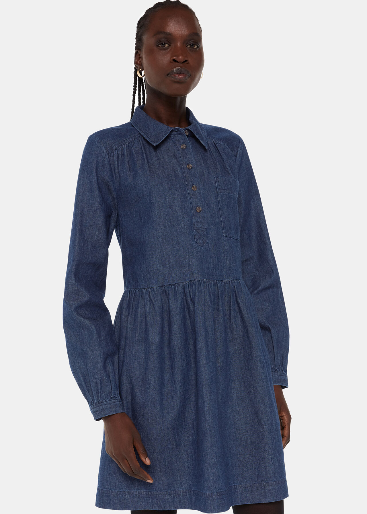 Dark Denim Winnie Chambray Denim Dress | WHISTLES | Whistles UK