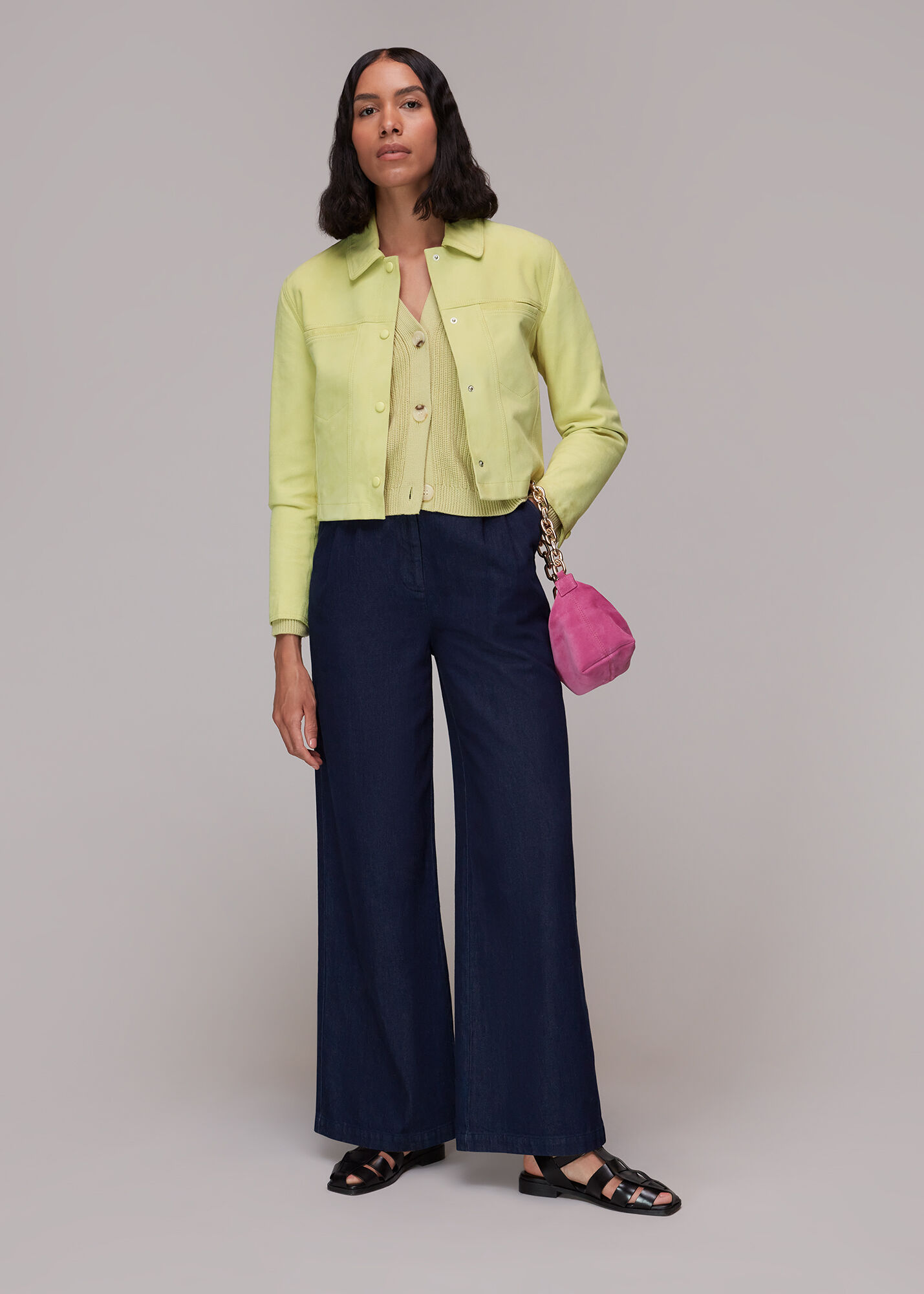 Lime Yuri Cropped Suede Jacket WHISTLES Whistles