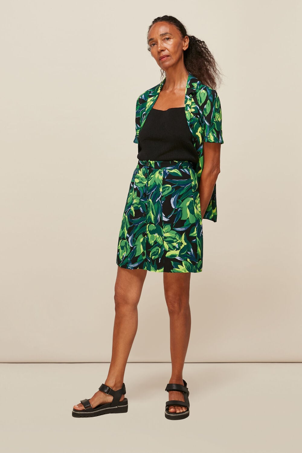 Tulip Print Button Skirt Multicolour