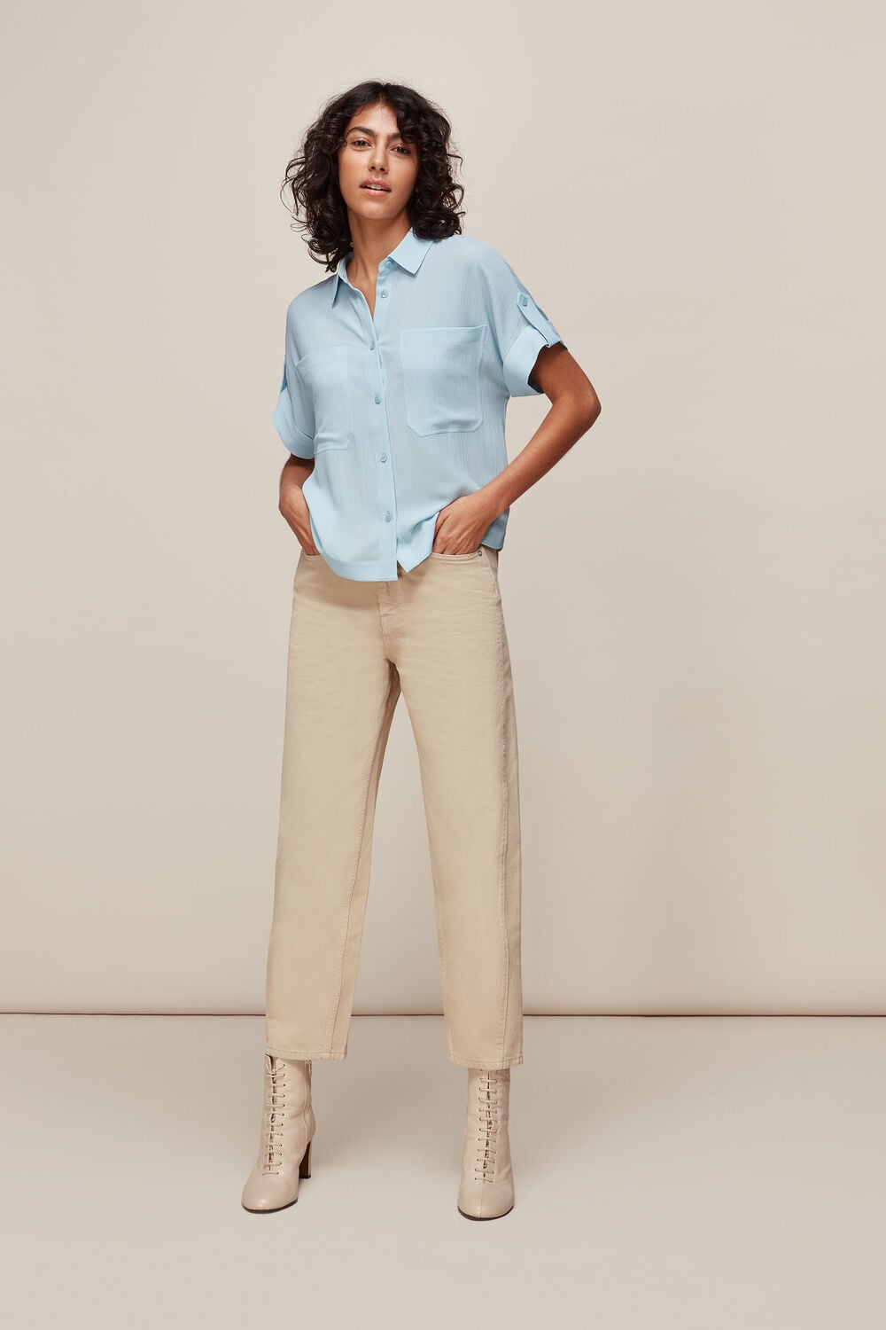 Textured Pocket Blouse Pale Blue