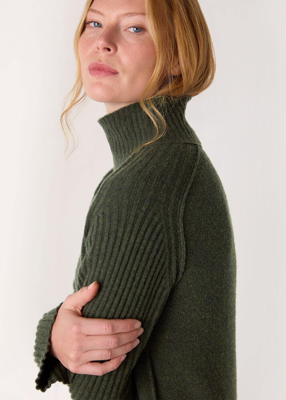 Funnel Neck Wool Midi Dress