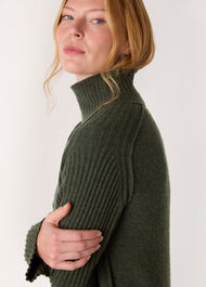 Funnel Neck Wool Midi Dress