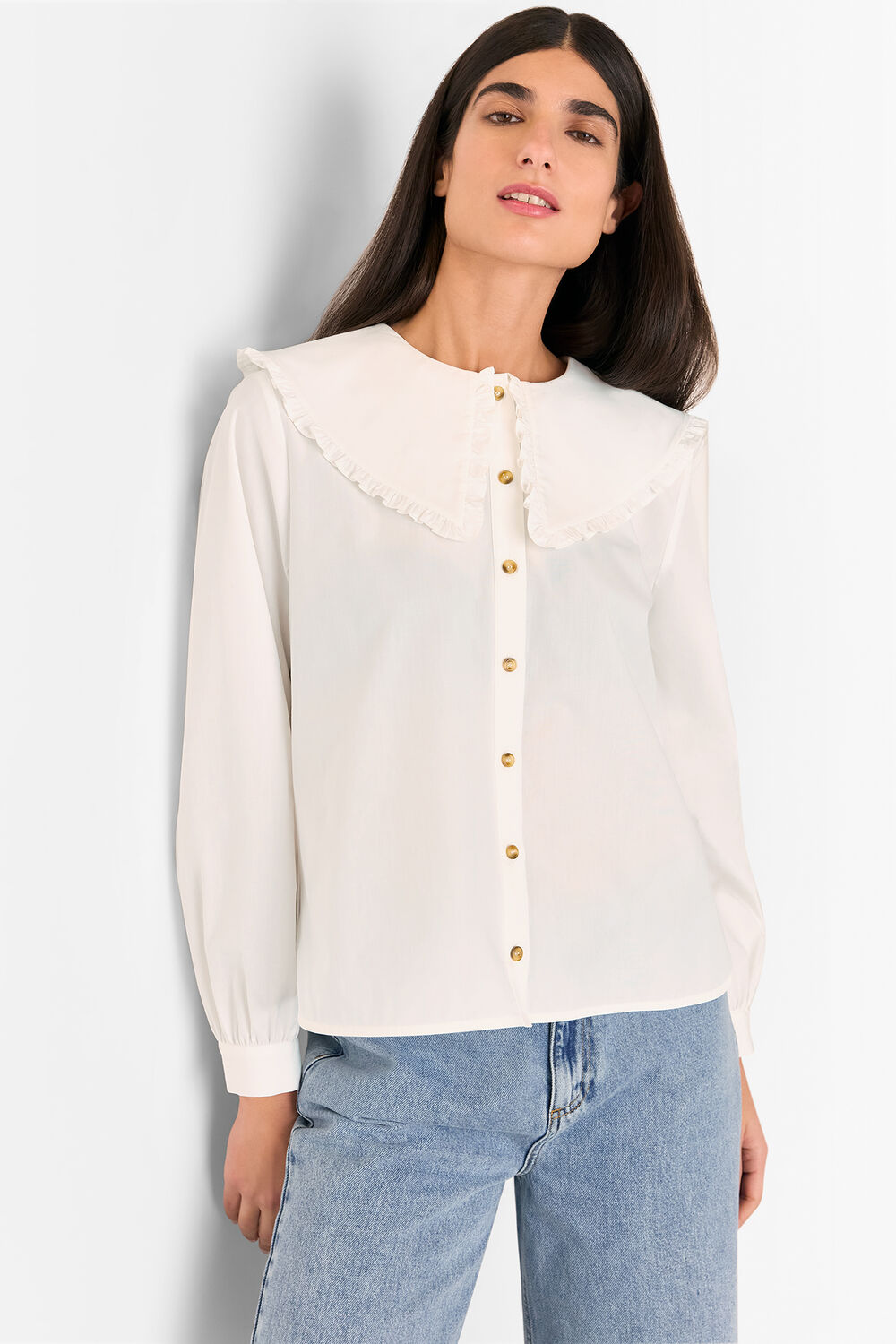 White Cotton Collar Detail Top