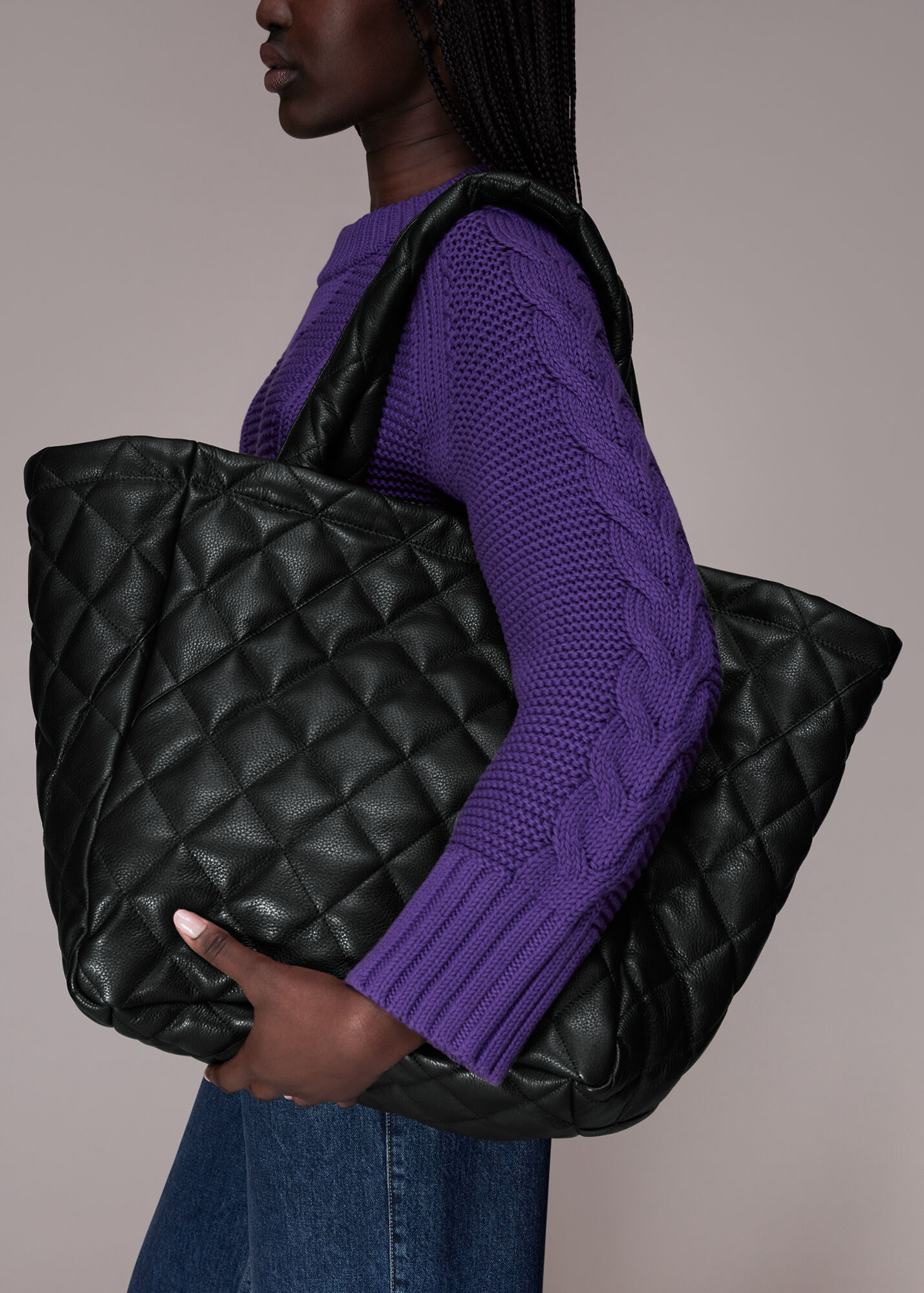 Black Lyle Leather Quilted Tote Bag WHISTLES