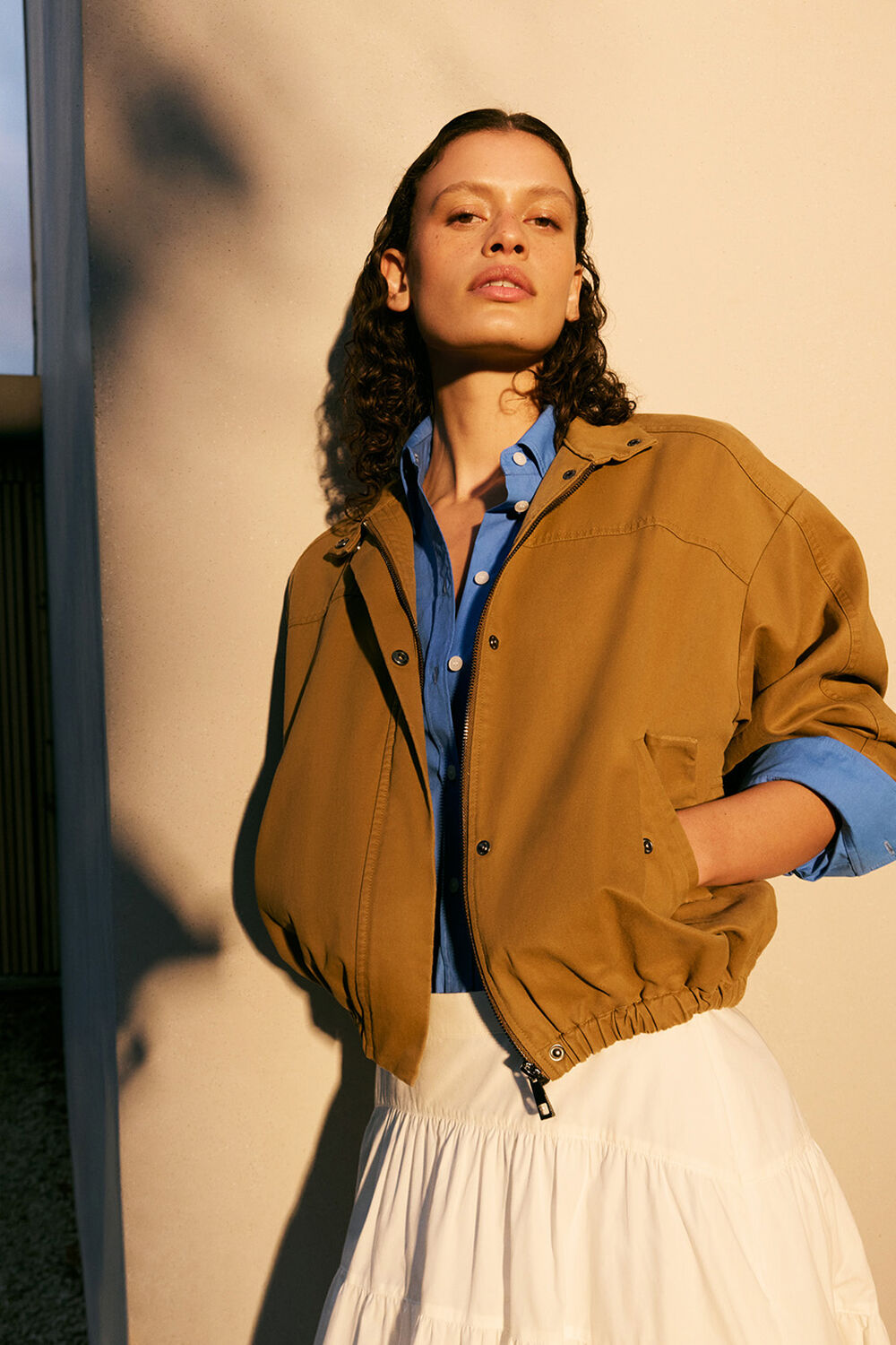 Neutral Wax Coated Bomber Jacket