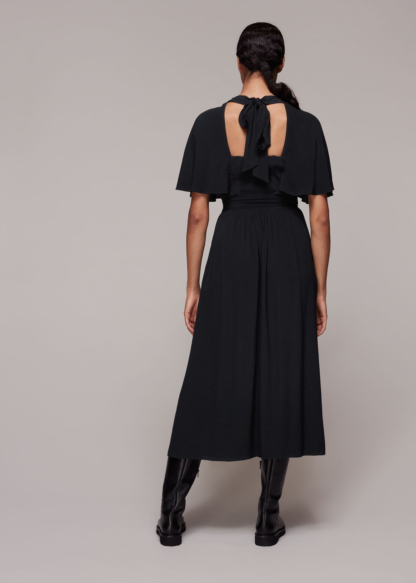 Black Amelia Cape Sleeve Dress WHISTLES Whistles UK
