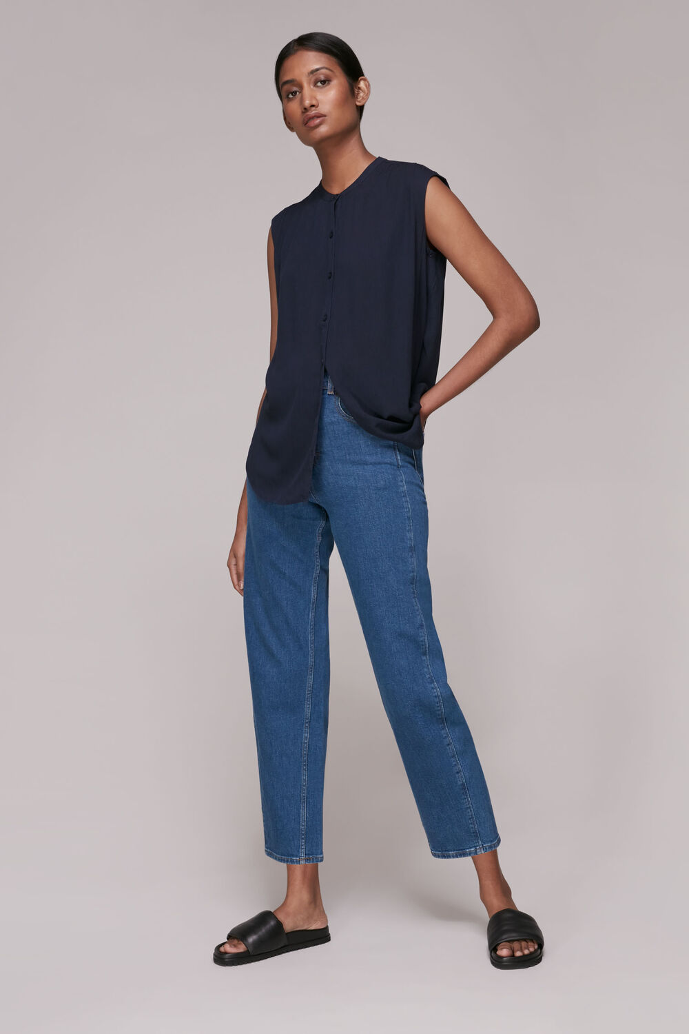 Crinkle Button Front Tank Top