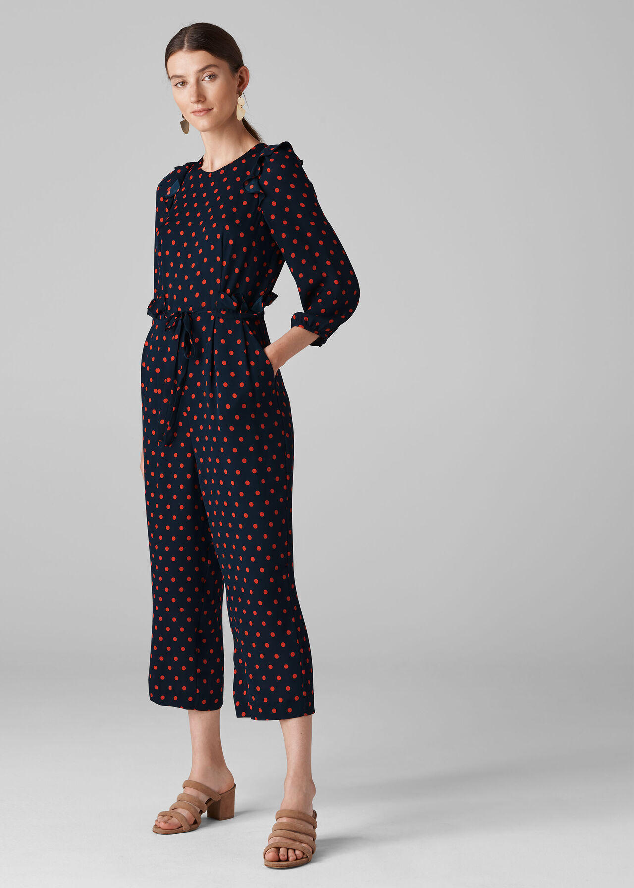 Multicolour Precilla Spot Silk Jumpsuit WHISTLES Whistles UK