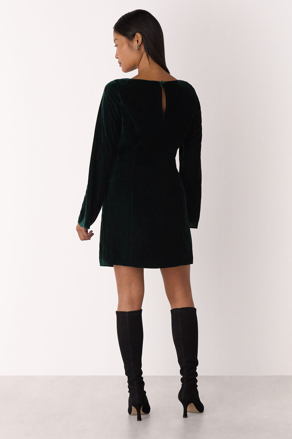 Forest Green Petite Velvet Flare Sleeve Dress