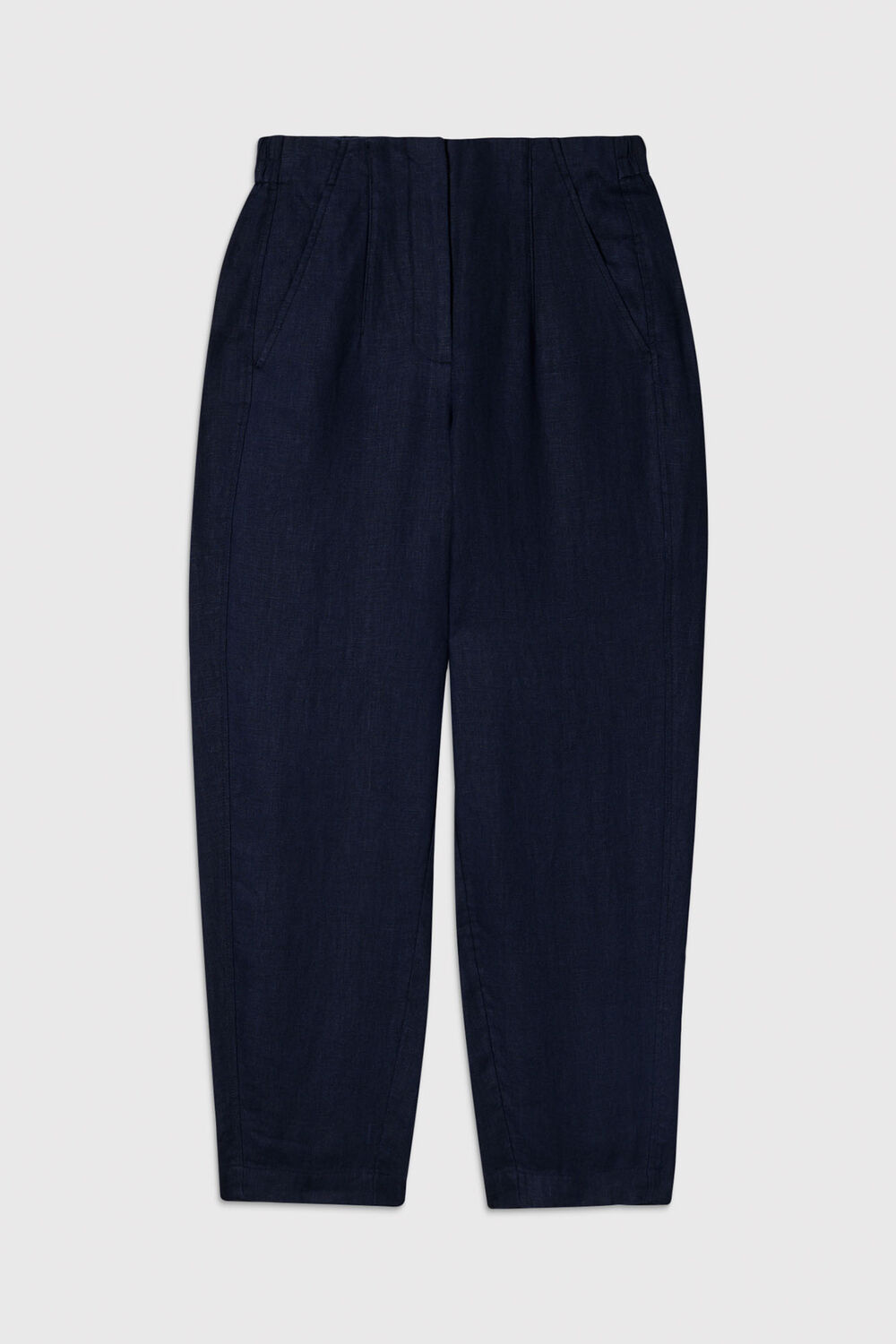 Navy Linen Barrel Leg Trouser
