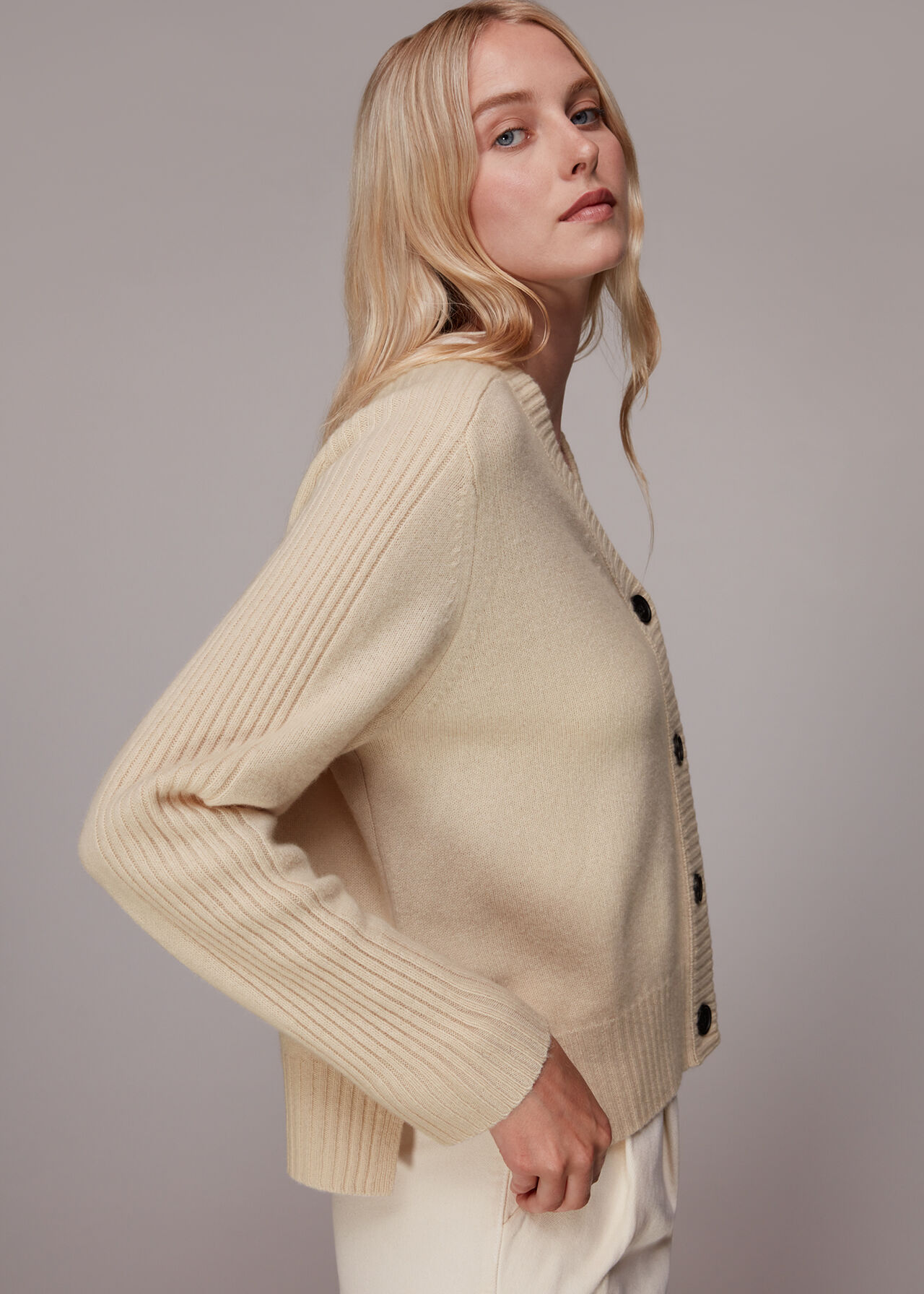 Ribbed Detail Wool Cardigan