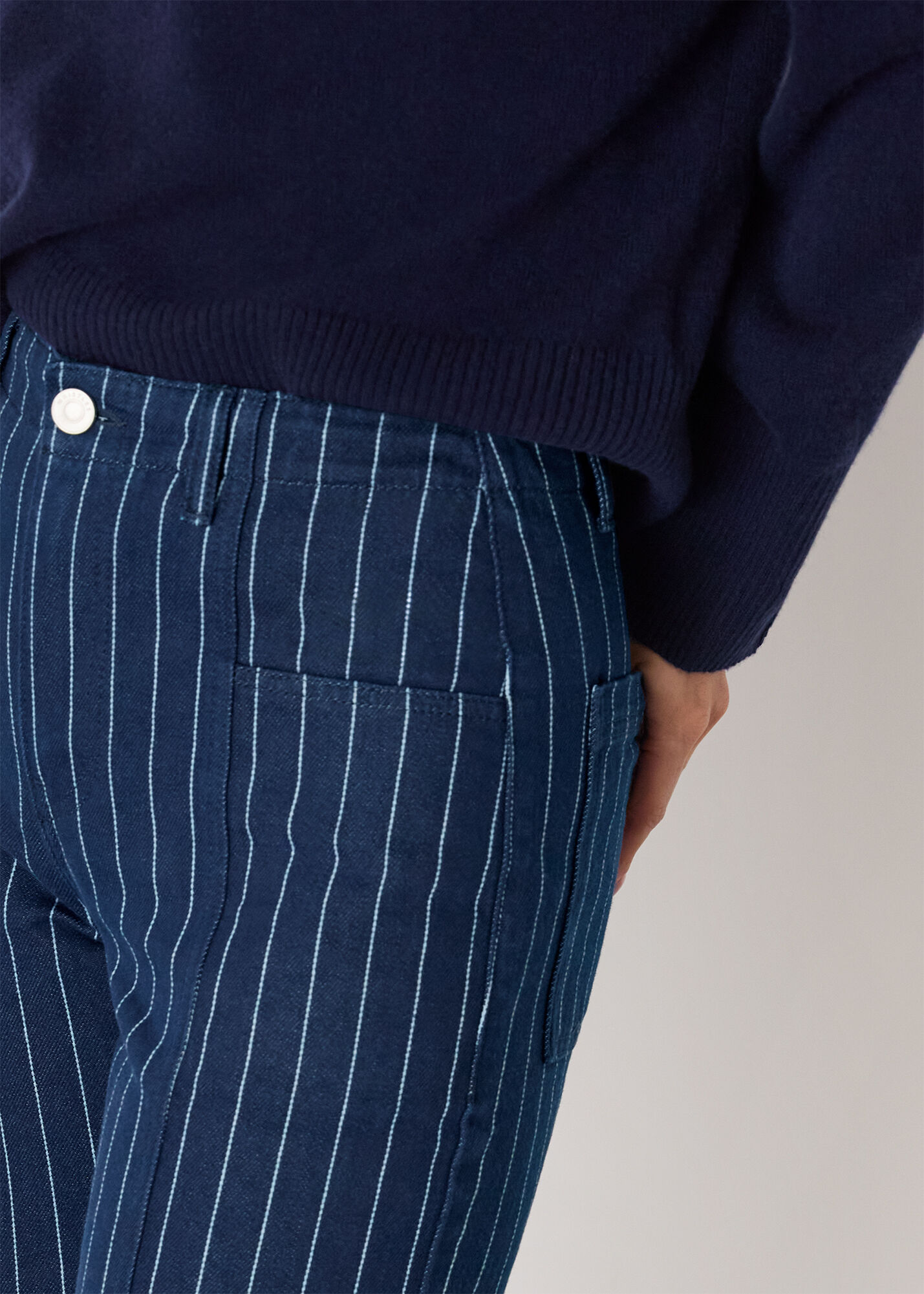 Navy/Multi Pinstripe Barrel Leg Jean | WHISTLES | Whistles US |