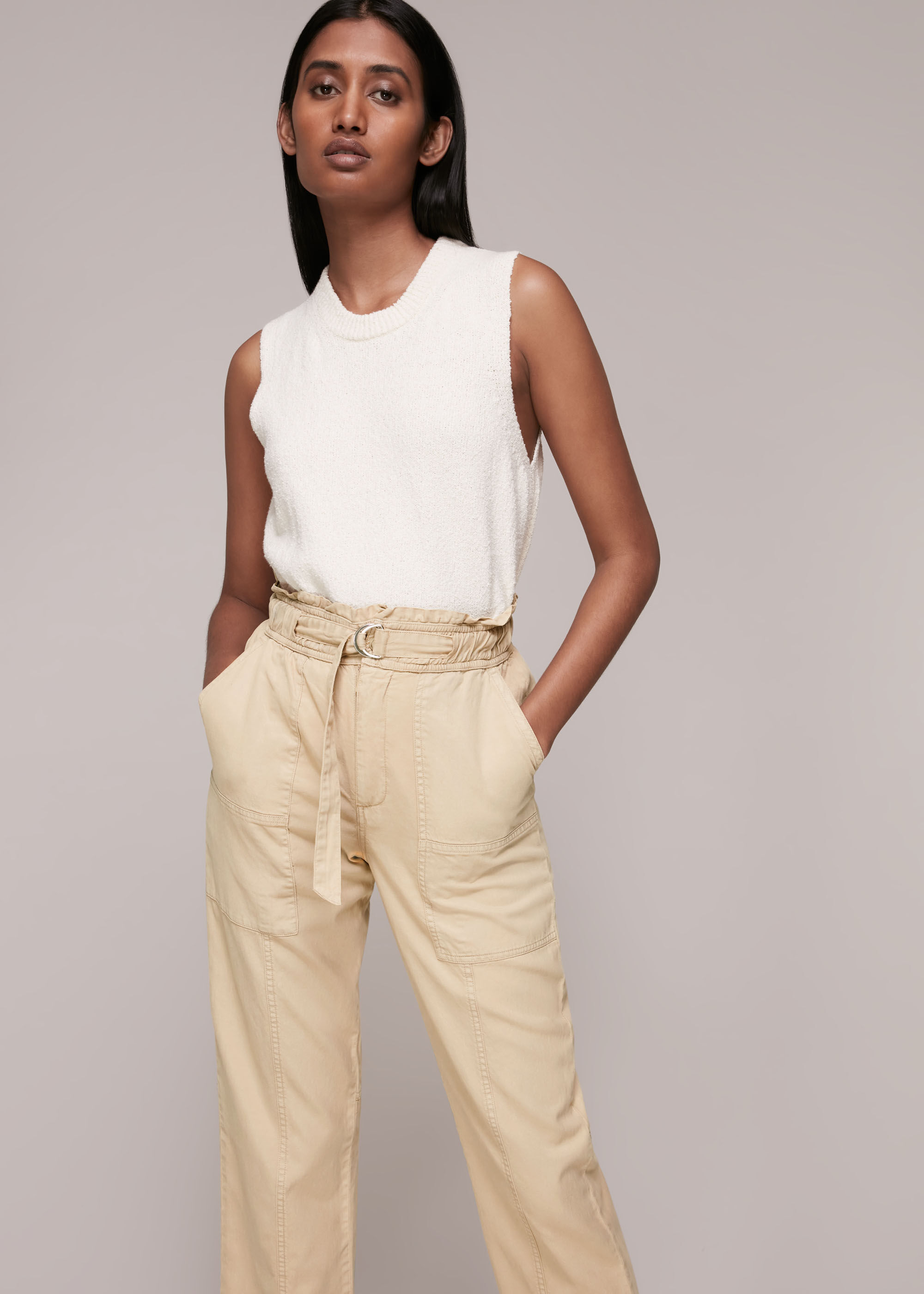 Cargo trousers with paperbag waist pockets and buttons  Safari Sand   YAYA  EN