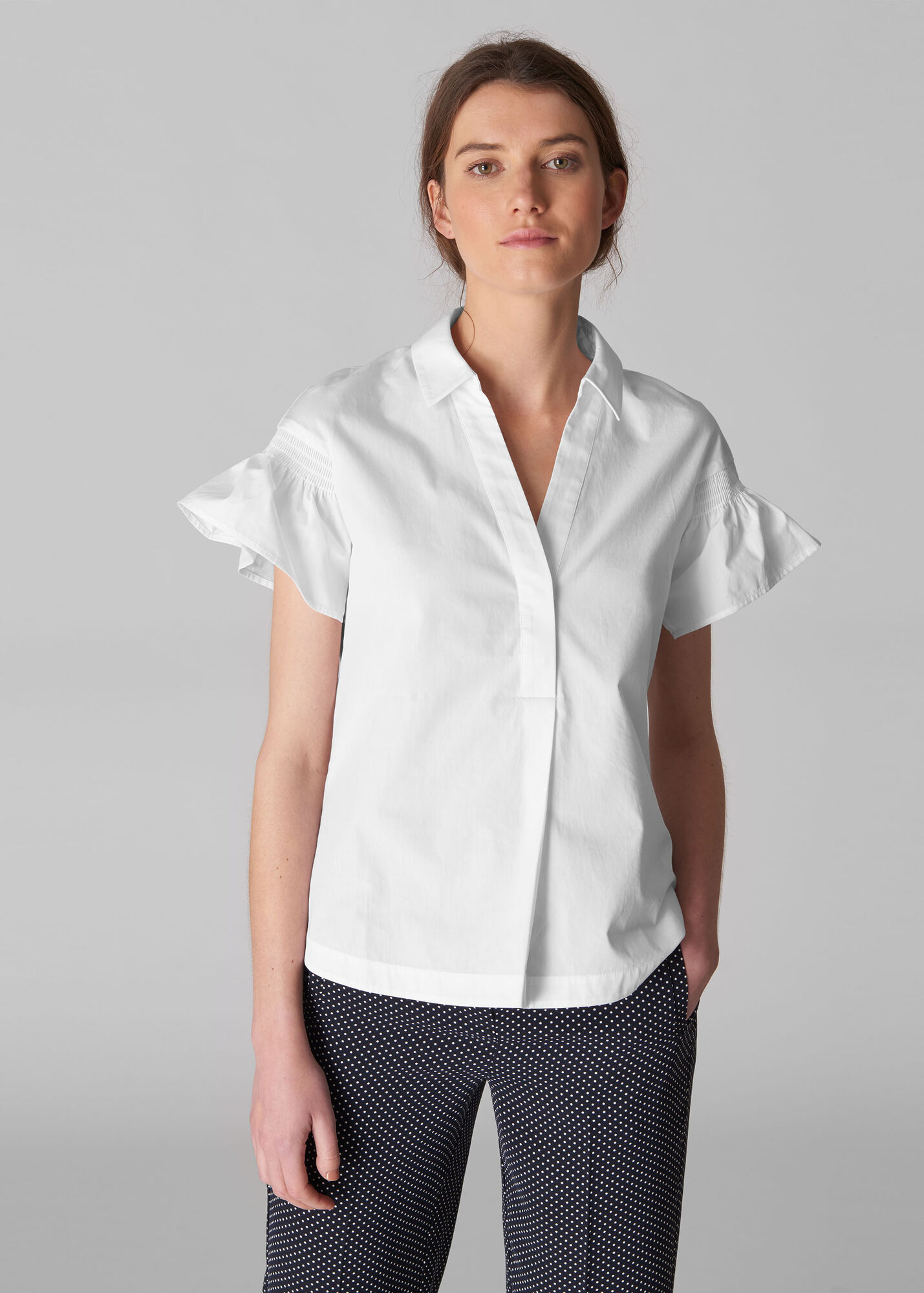 White Poplin Cotton Large Frill Shirt