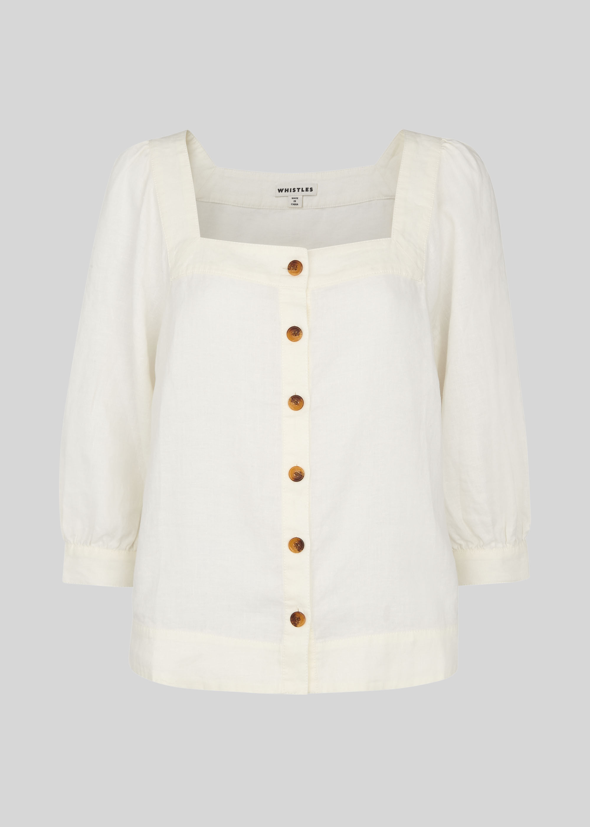 White Square Neck Linen Blouse | WHISTLES | Whistles US |