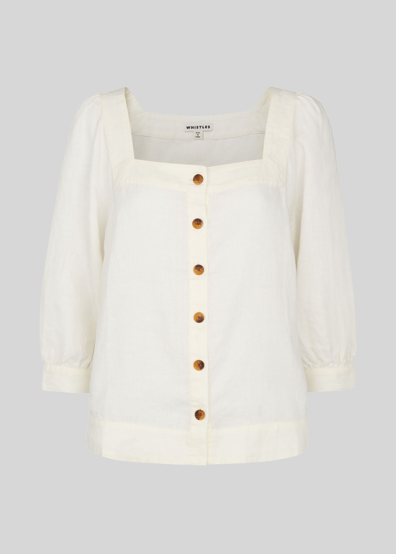 Square Neck Linen Blouse White