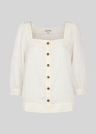 Square Neck Linen Blouse White