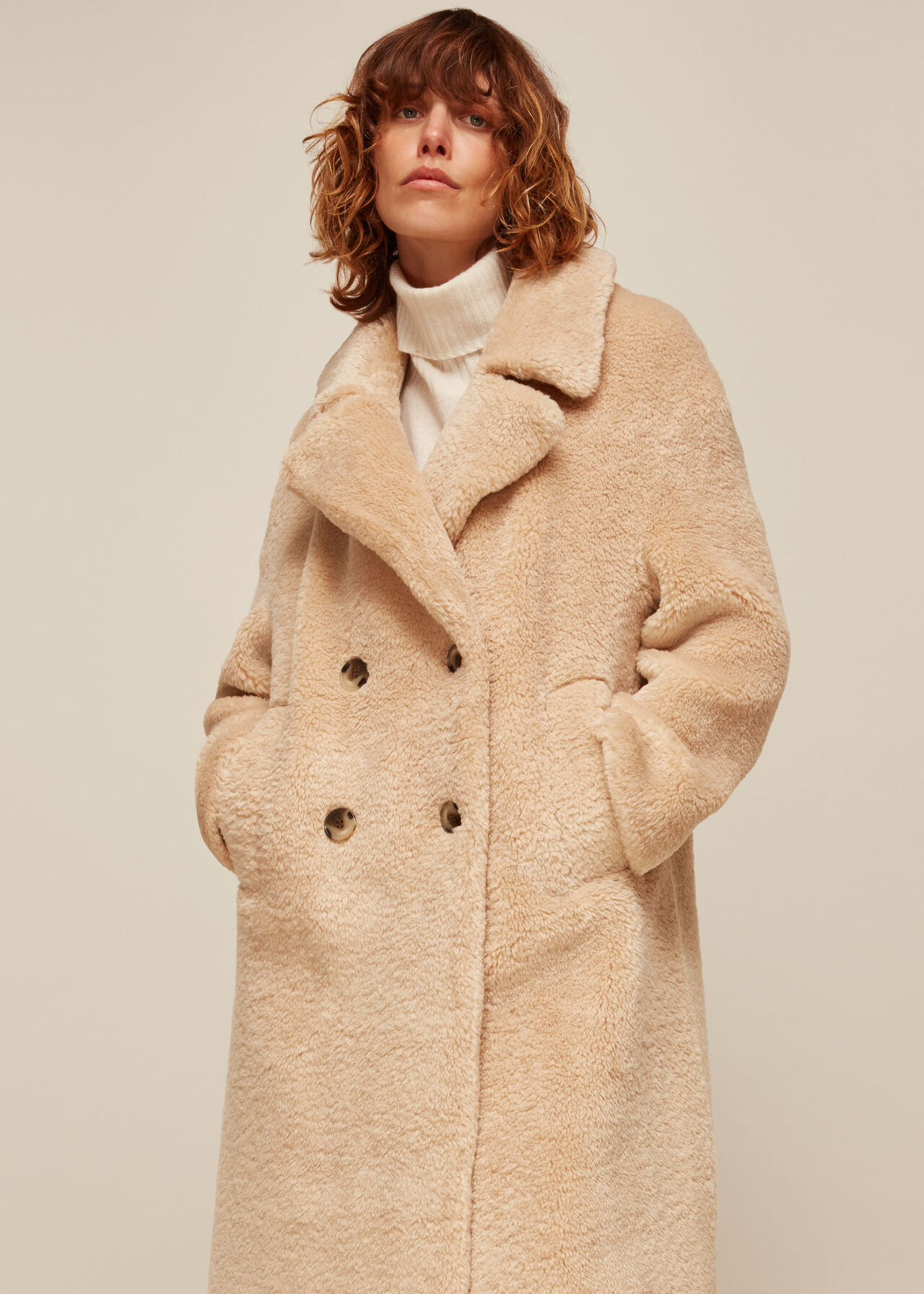 Neutral Teddy Double Breasted Coat | WHISTLES