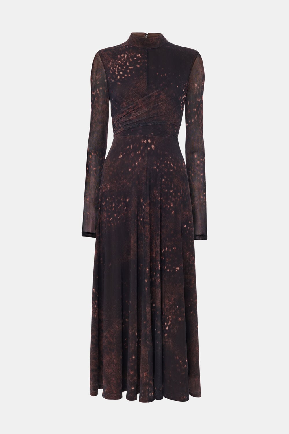 Brown Petite Spotted Animal Mesh Dress