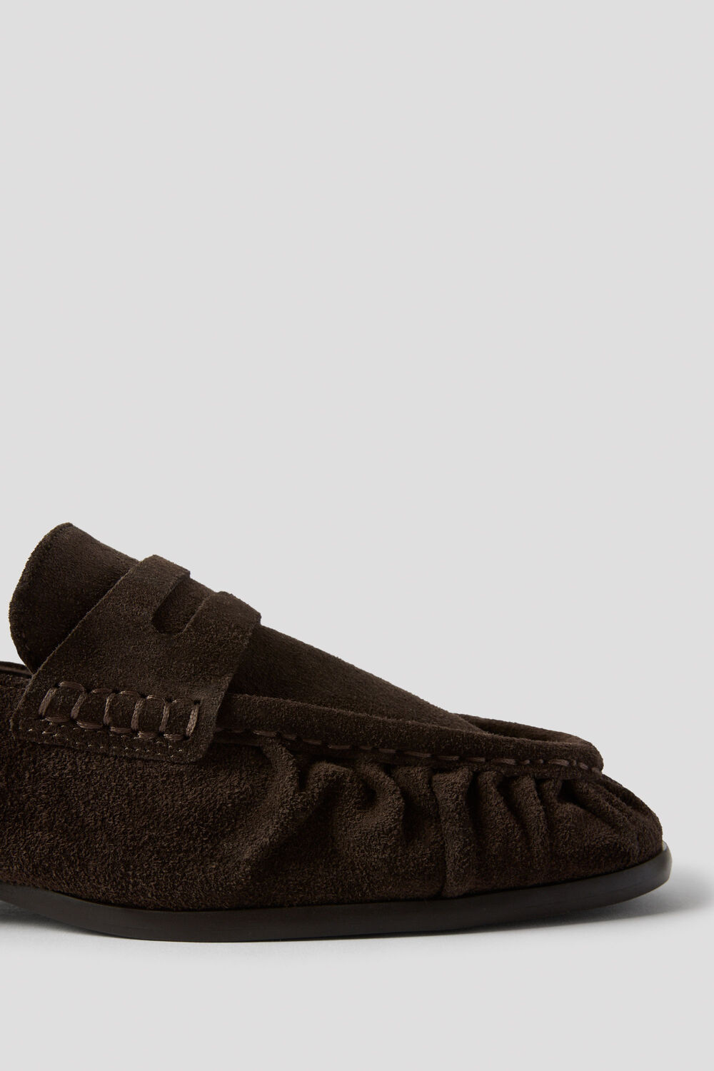 Chocolate Soft Suede Ruched Loafer