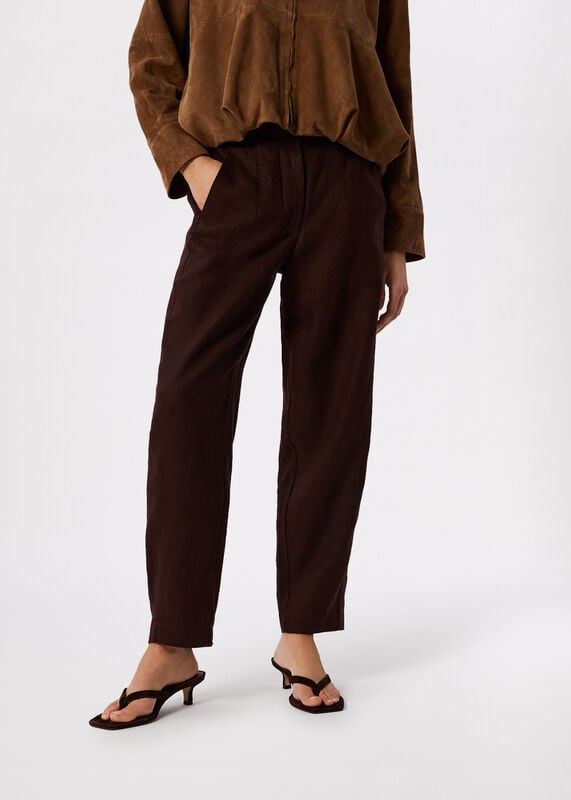 Brown Linen Barrel Leg Trouser