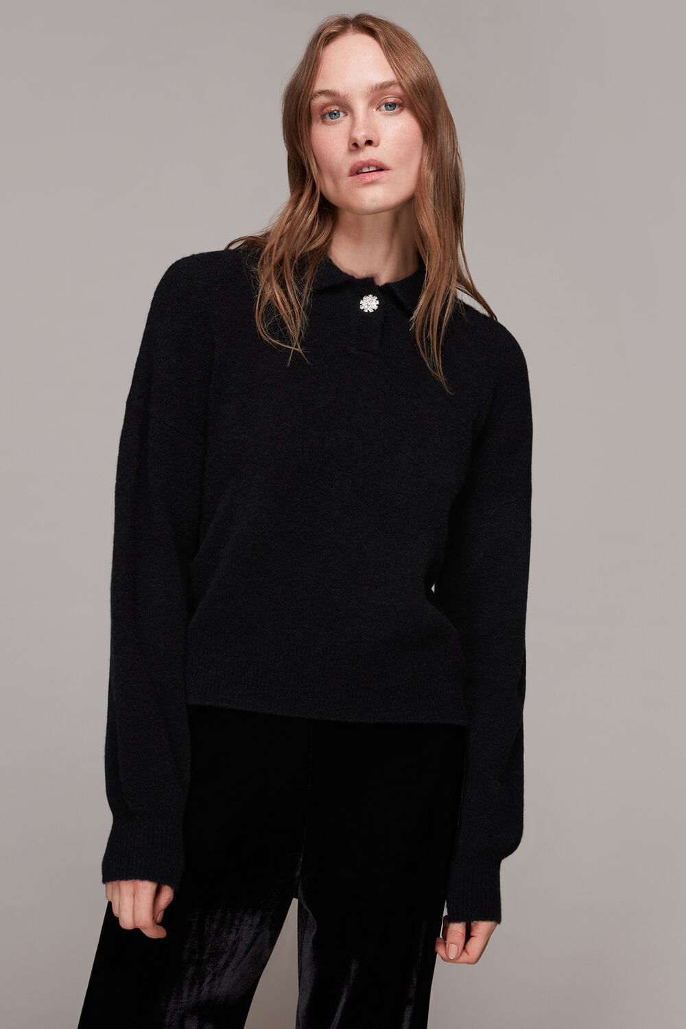 Jewel Button Collar Sweater
