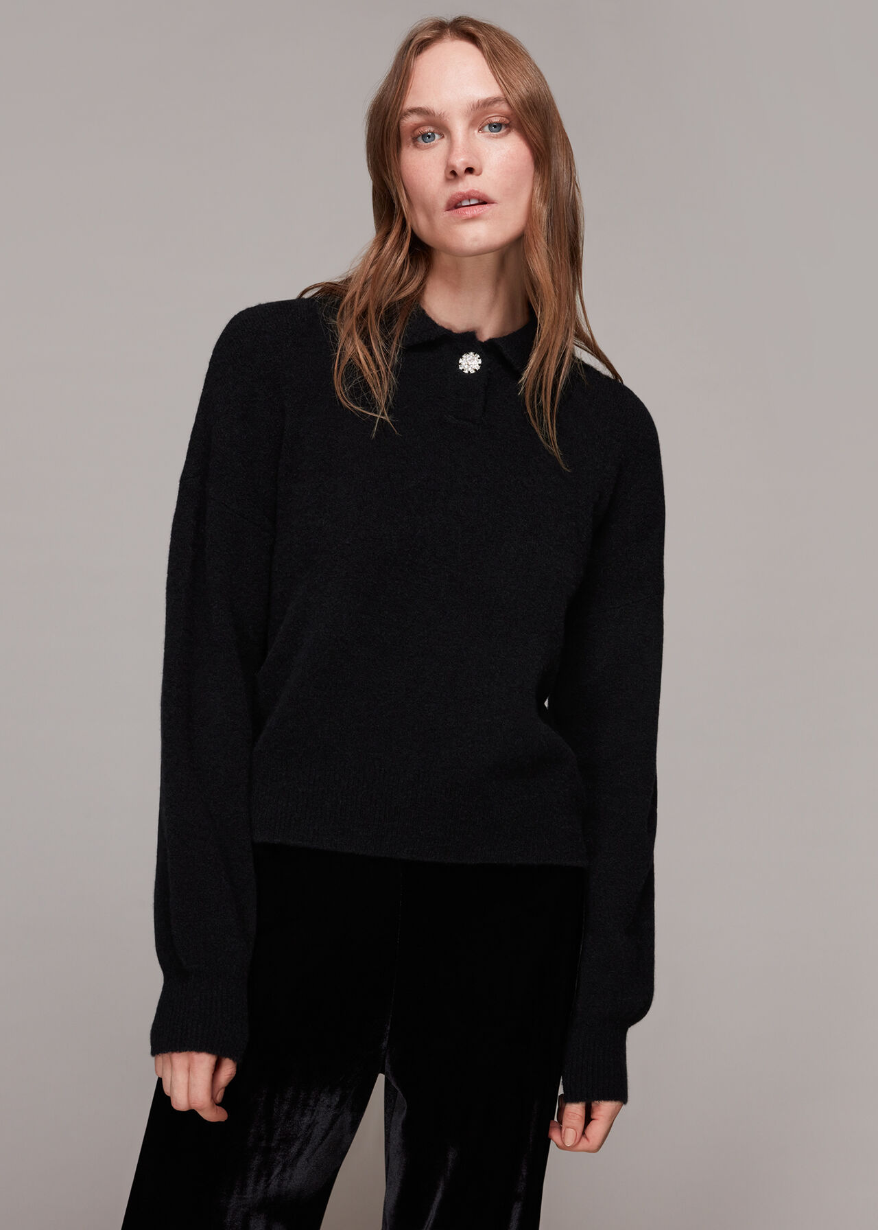 Jewel Button Collar Sweater