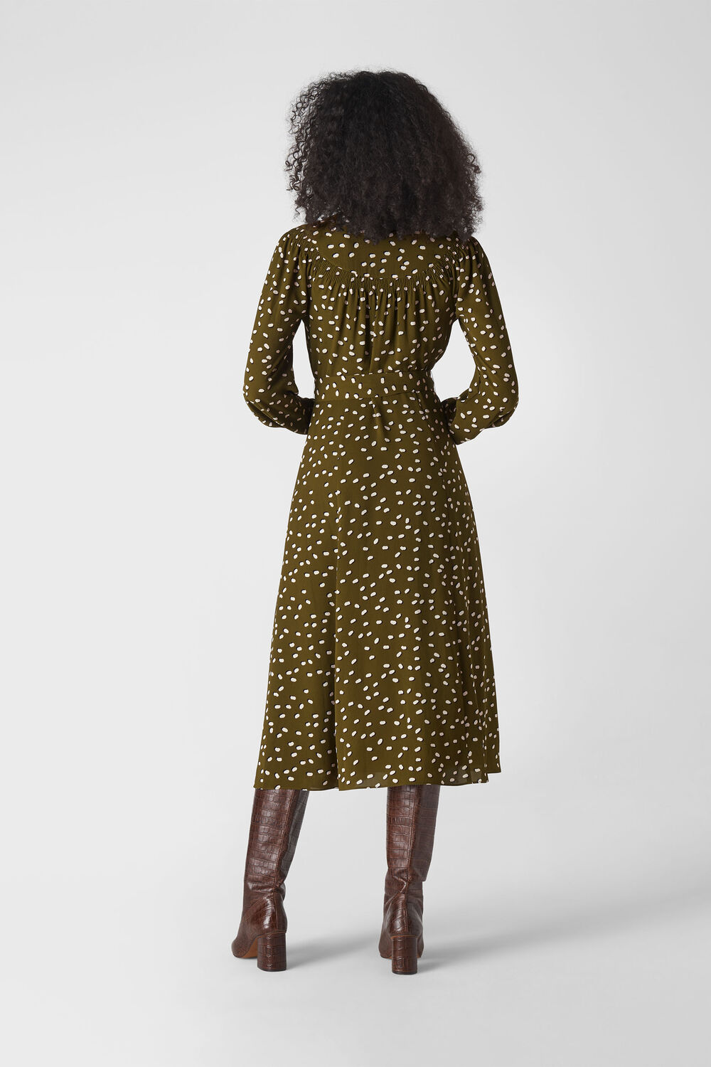 Shadow Spot Print Shirt Dress Khaki