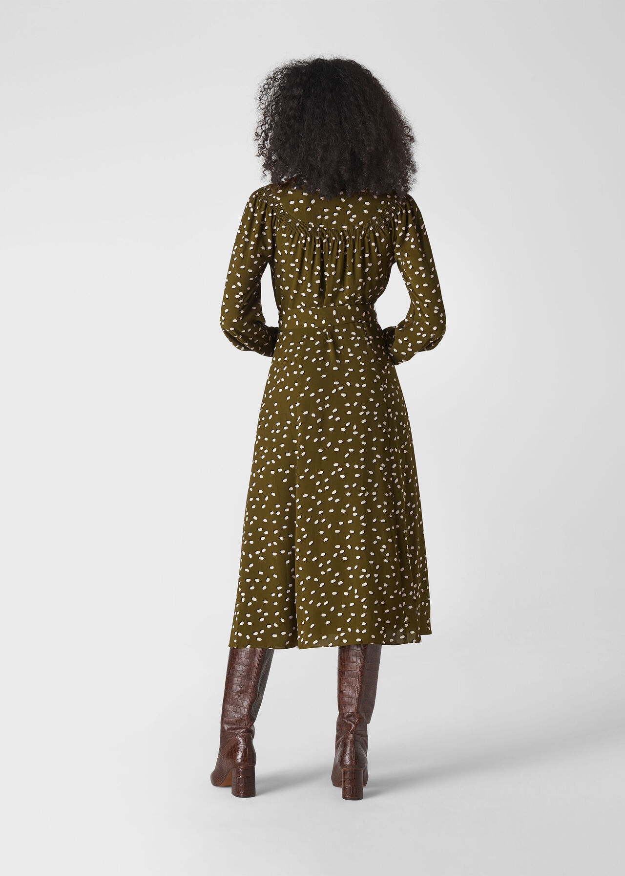 Shadow Spot Print Shirt Dress Khaki