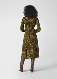 Shadow Spot Print Shirt Dress Khaki