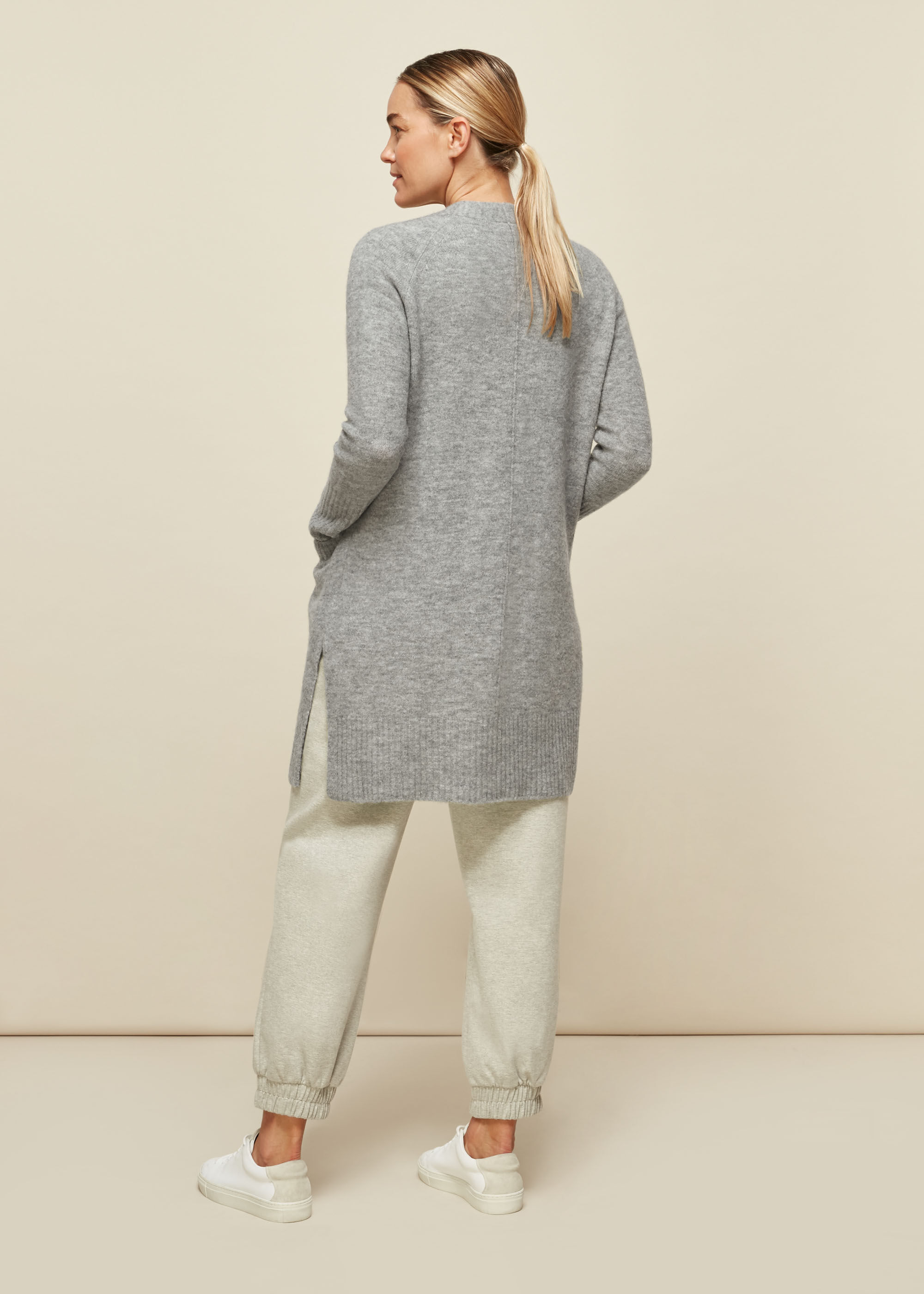 Long grey wool cardigan top
