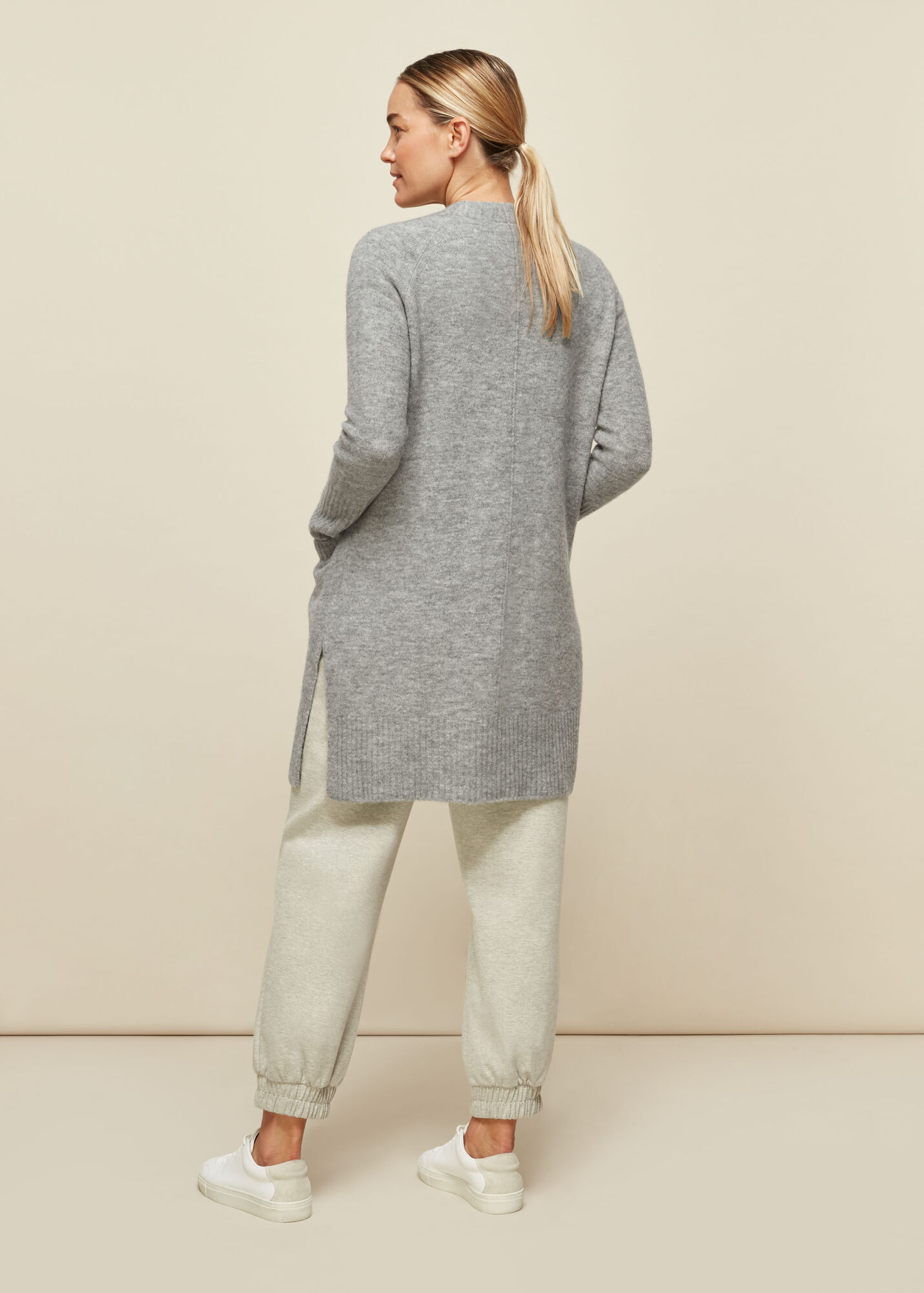Grey Lilly Long Line Wool Cardigan WHISTLES