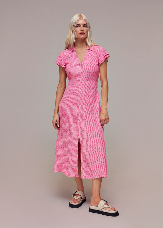 Pink Petite Nina Diagonal Fleck Midi Dress