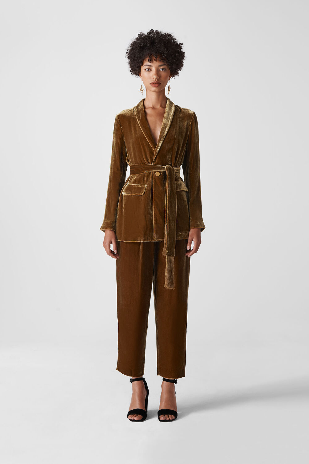 Fringe Detail Velvet Jacket Gold