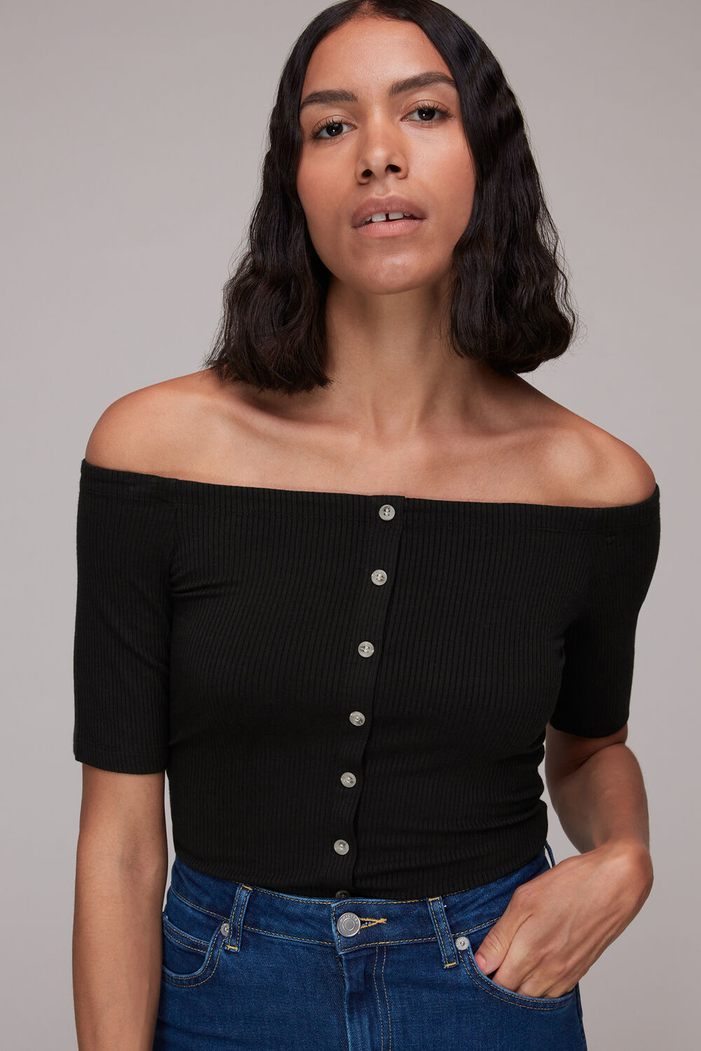 Black Rumi Ribbed Bardot