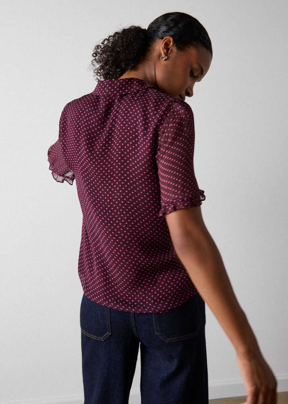 Polka Dot Sheer Sleeve Shirt