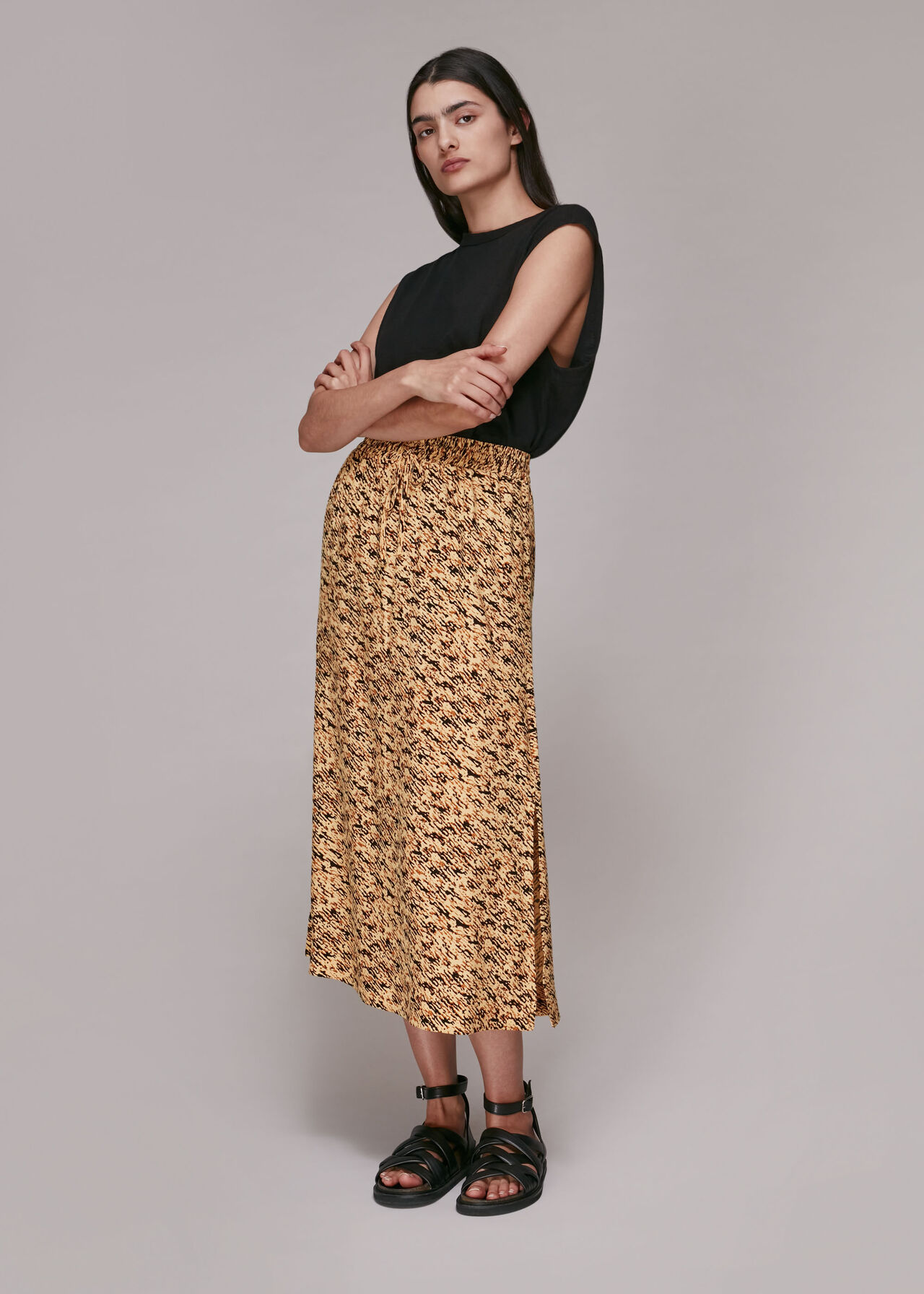 Bark Print Tie Waist Skirt