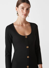 Button Detail Jersey Dress Black