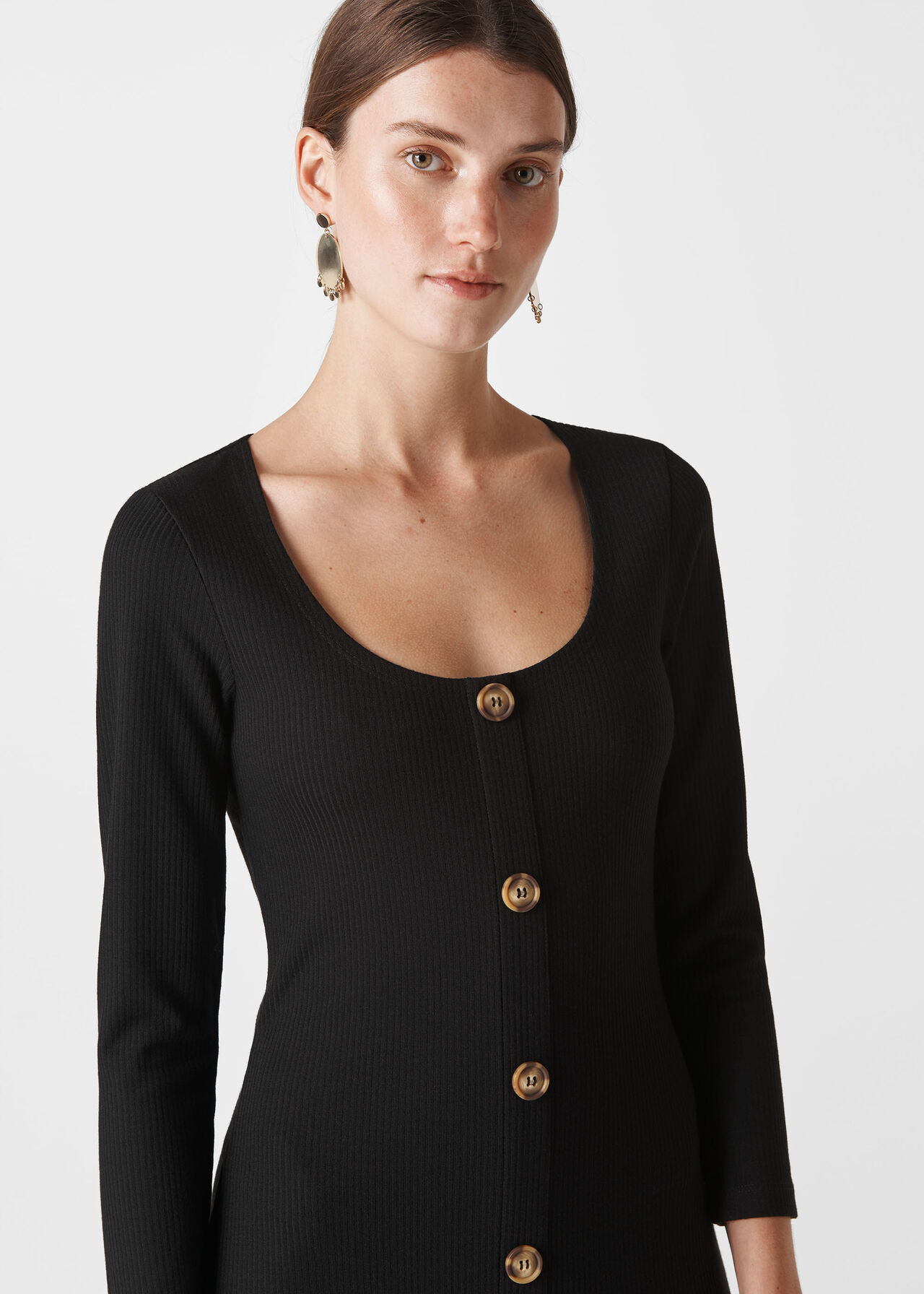 Button Detail Jersey Dress Black