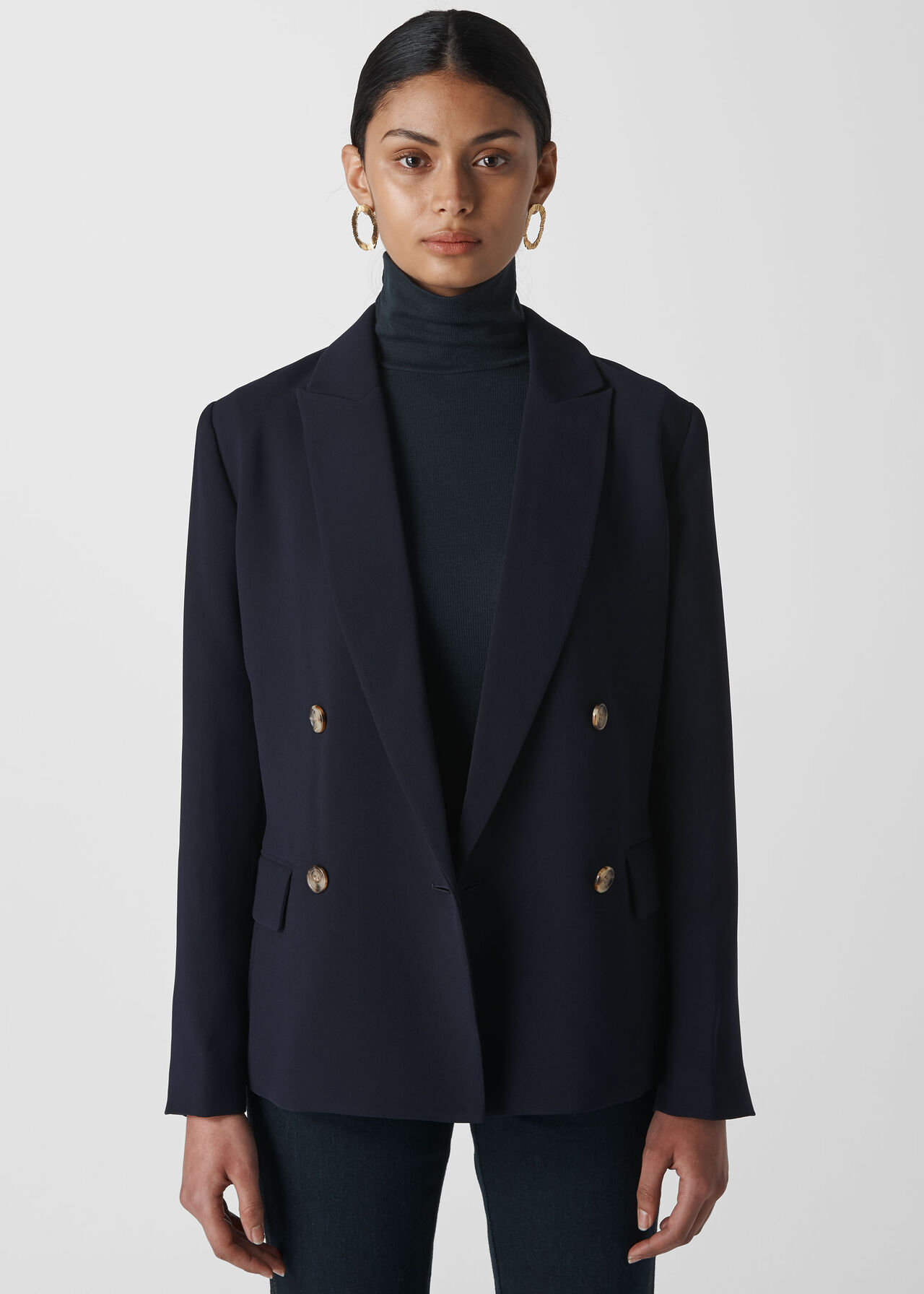 Belted Double Breasted Blazer Navy