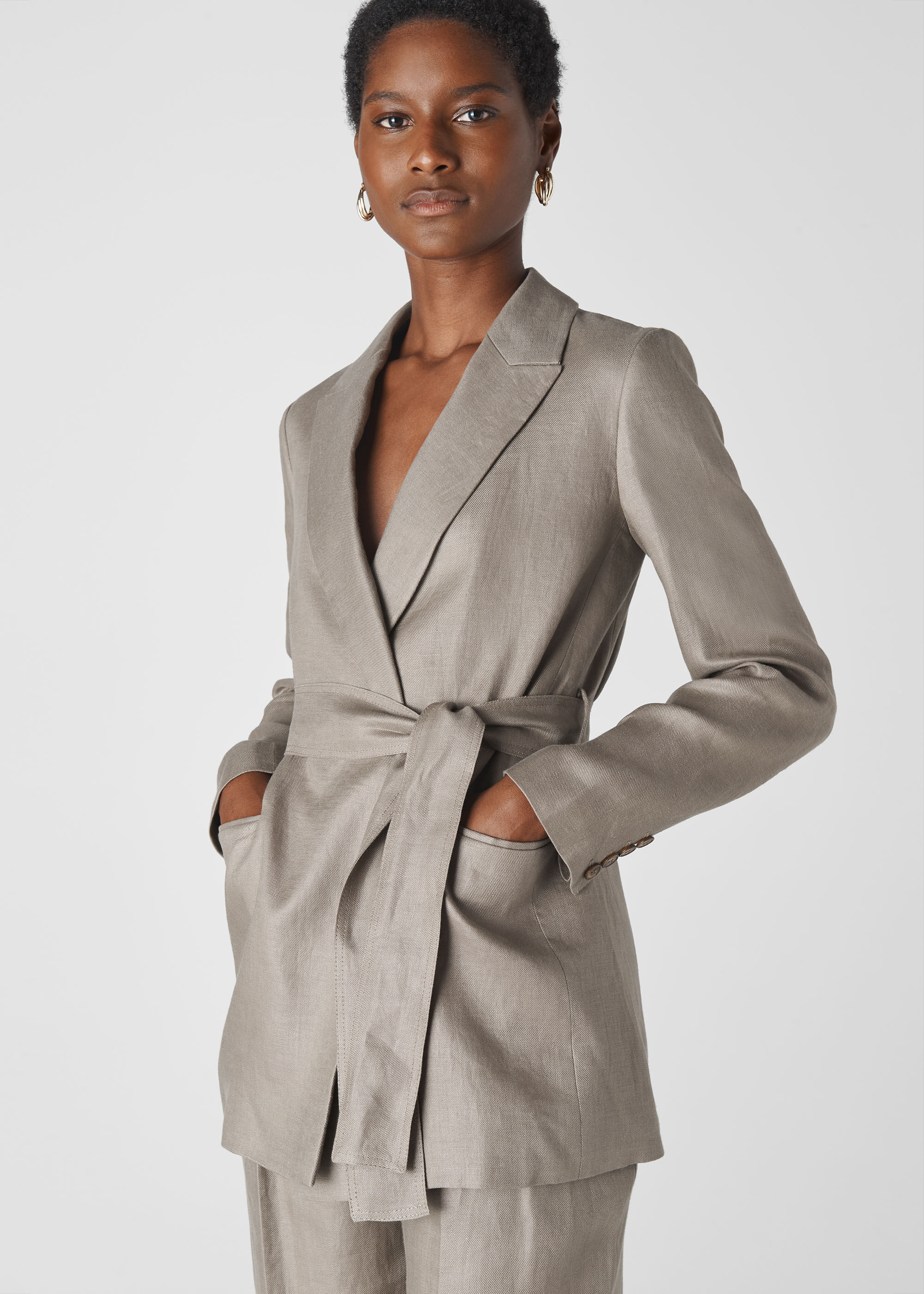 Grey Lea Linen Belted Jacket WHISTLES