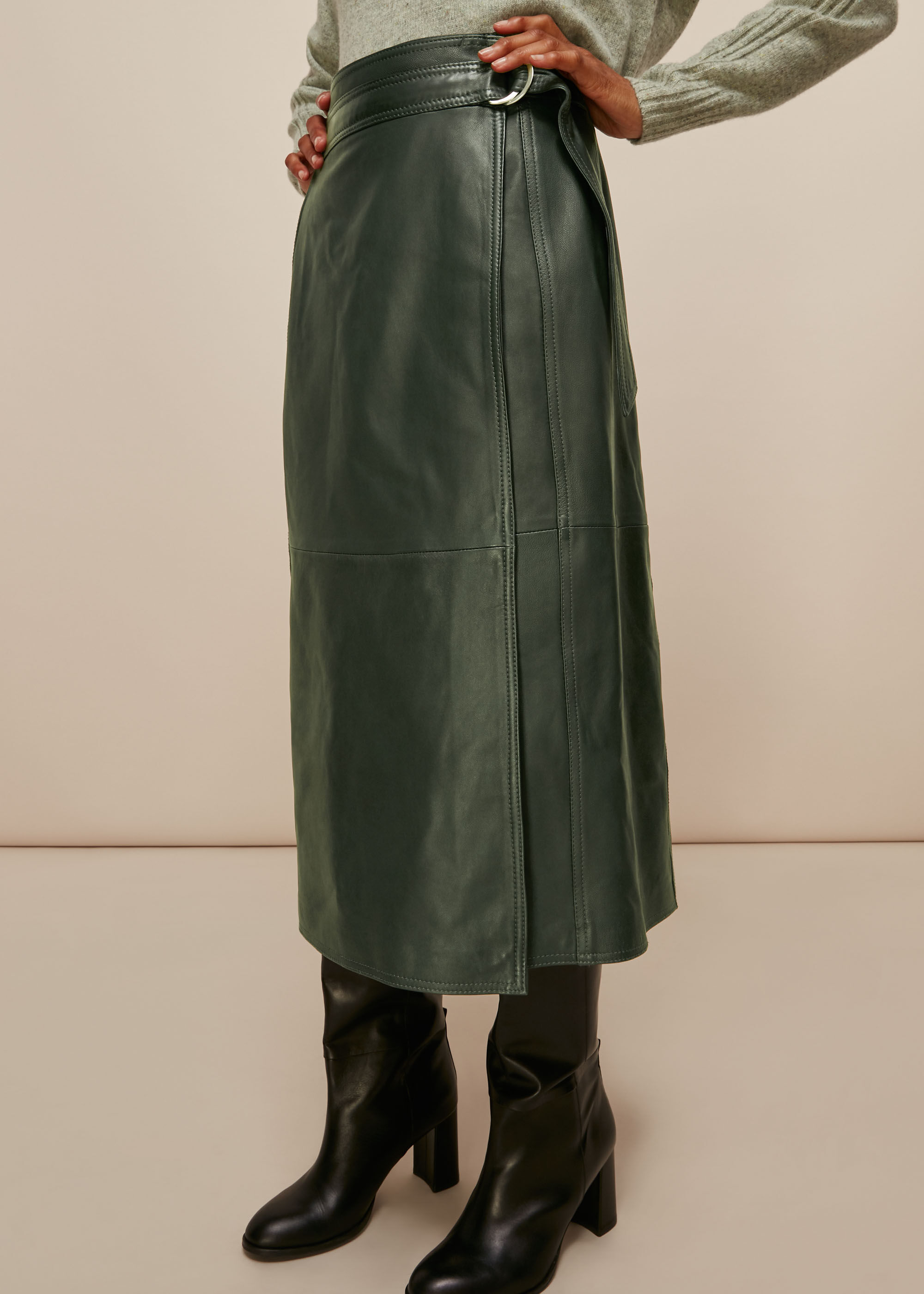 Whistles green on sale leather skirt
